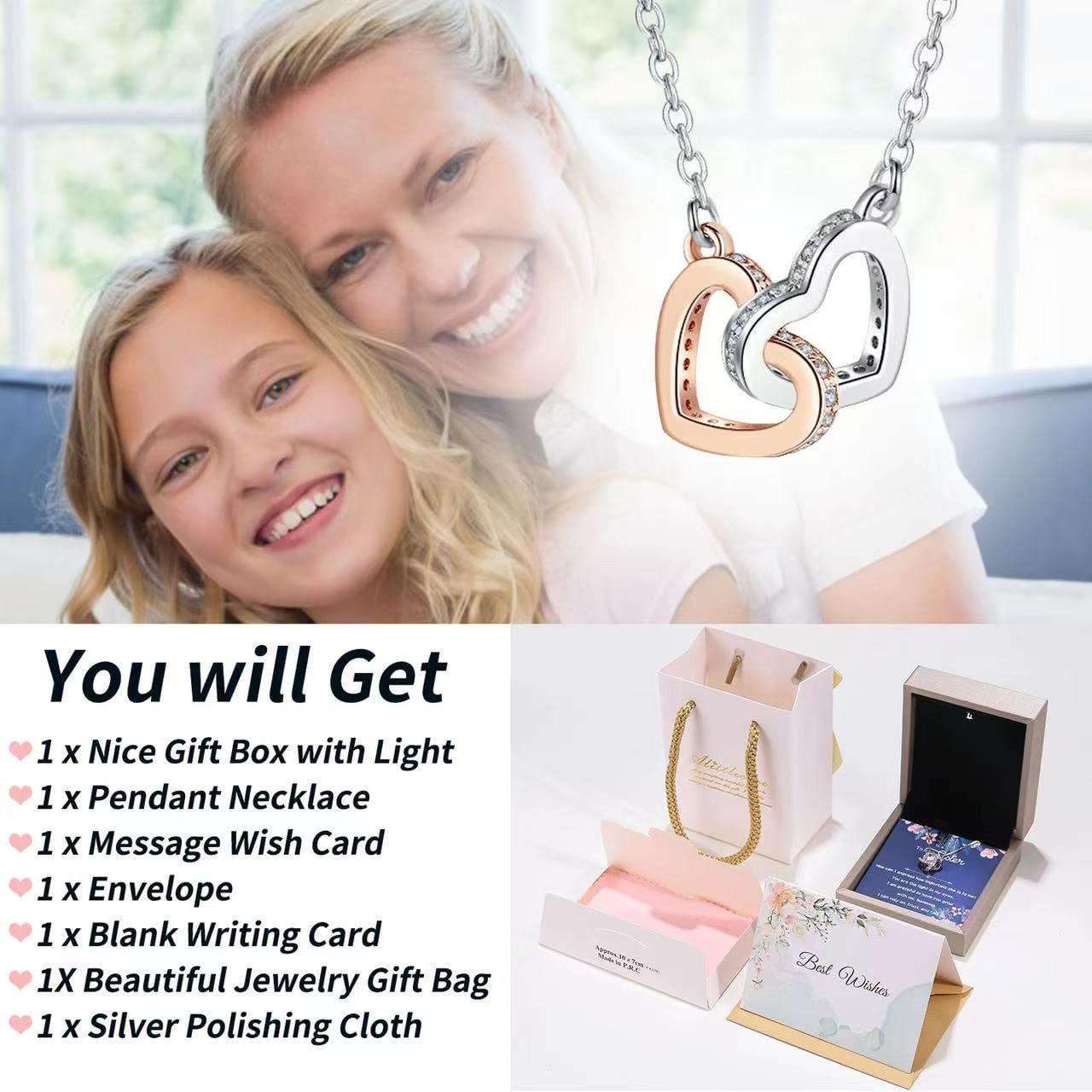 Alittlecare Granddaughter Necklace From Grandmom - Interlocking Heart Necklace Filled With My Love - Gift for Granddaughter On Birthday/Christmas/Mother's day/Graduation/Wedding/Valentines