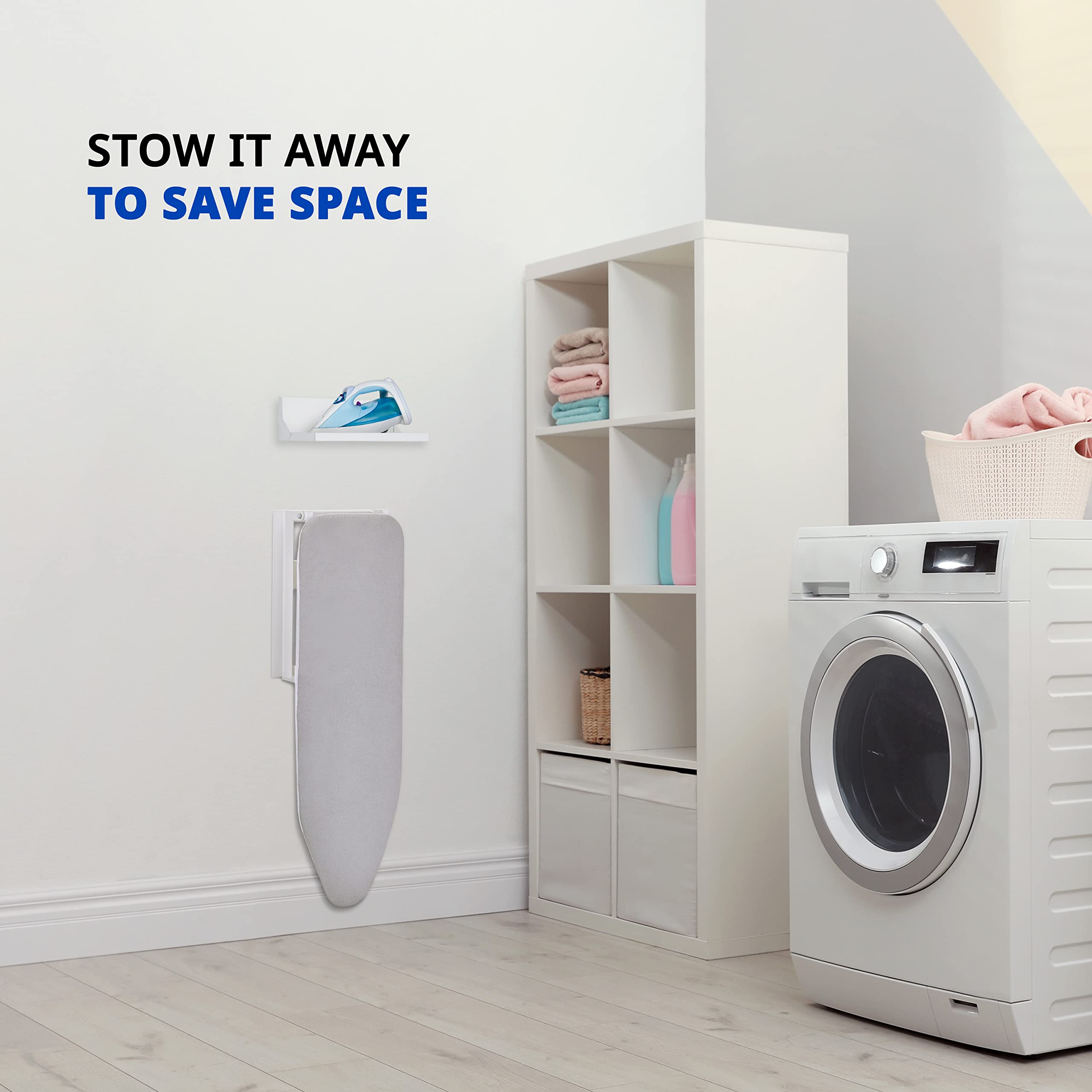 Ivation Wall-Mounted Ironing Board With Storage Shelf, Foldable 36.2” x 12.2”, Fold Down Ironing Station for Home, Apartment &, Easy-Release Lever, Removable Cotton Cover & Dorms, Hardware Included
