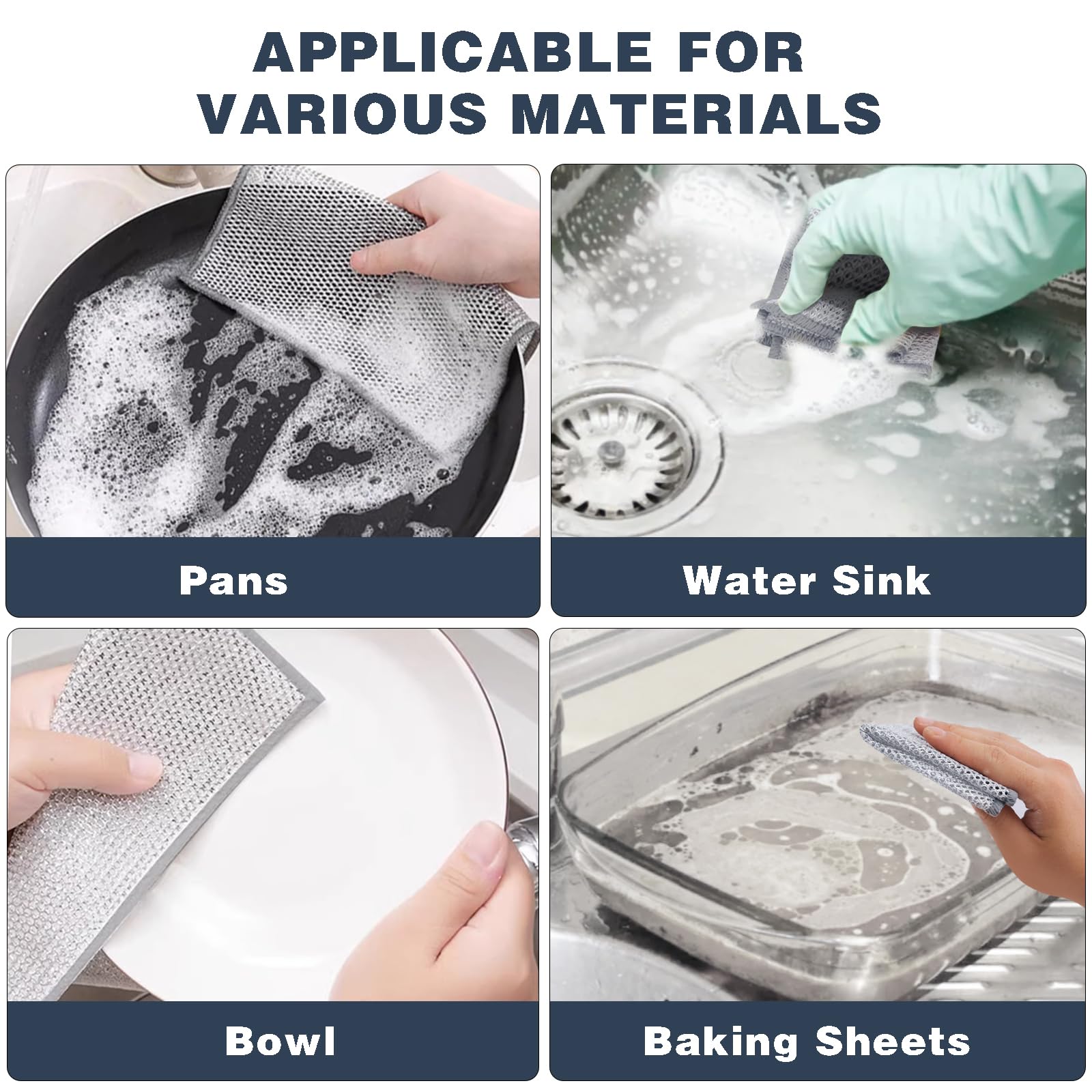 PIPUHA 10 Pack Stainless Steel Scrubber, Non-Scratch Heavy-Duty Dish Cleaning Cloth, Reusable Metallic Fiber Scrubber for Kitchen, Dishwasher Safe, Multi-Use Cleaning Rags