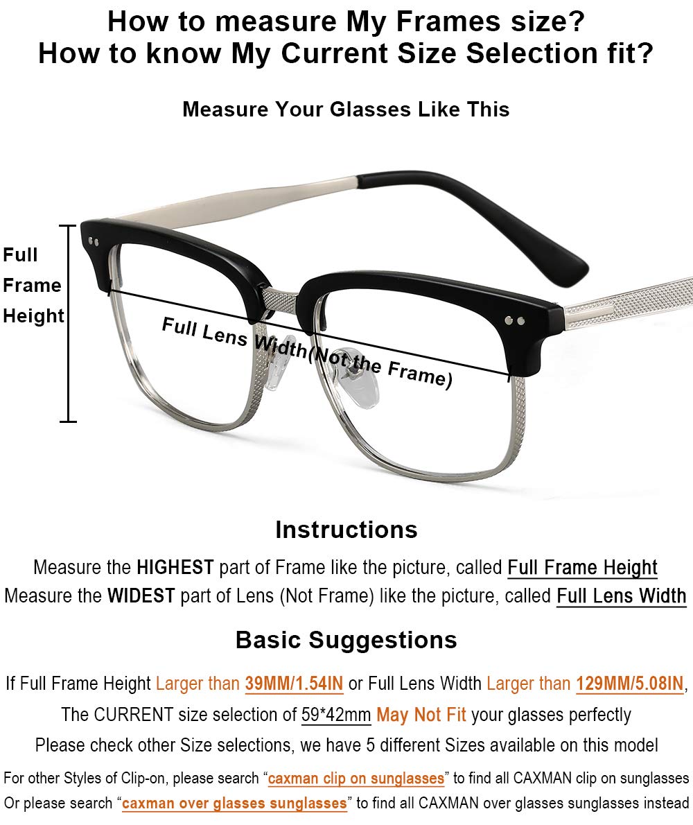 CAXMAN Polarized Clip-on Flip Up Metal Clip Rimless Sunglasses, Lightweight, Black Lens 59 * 42mm