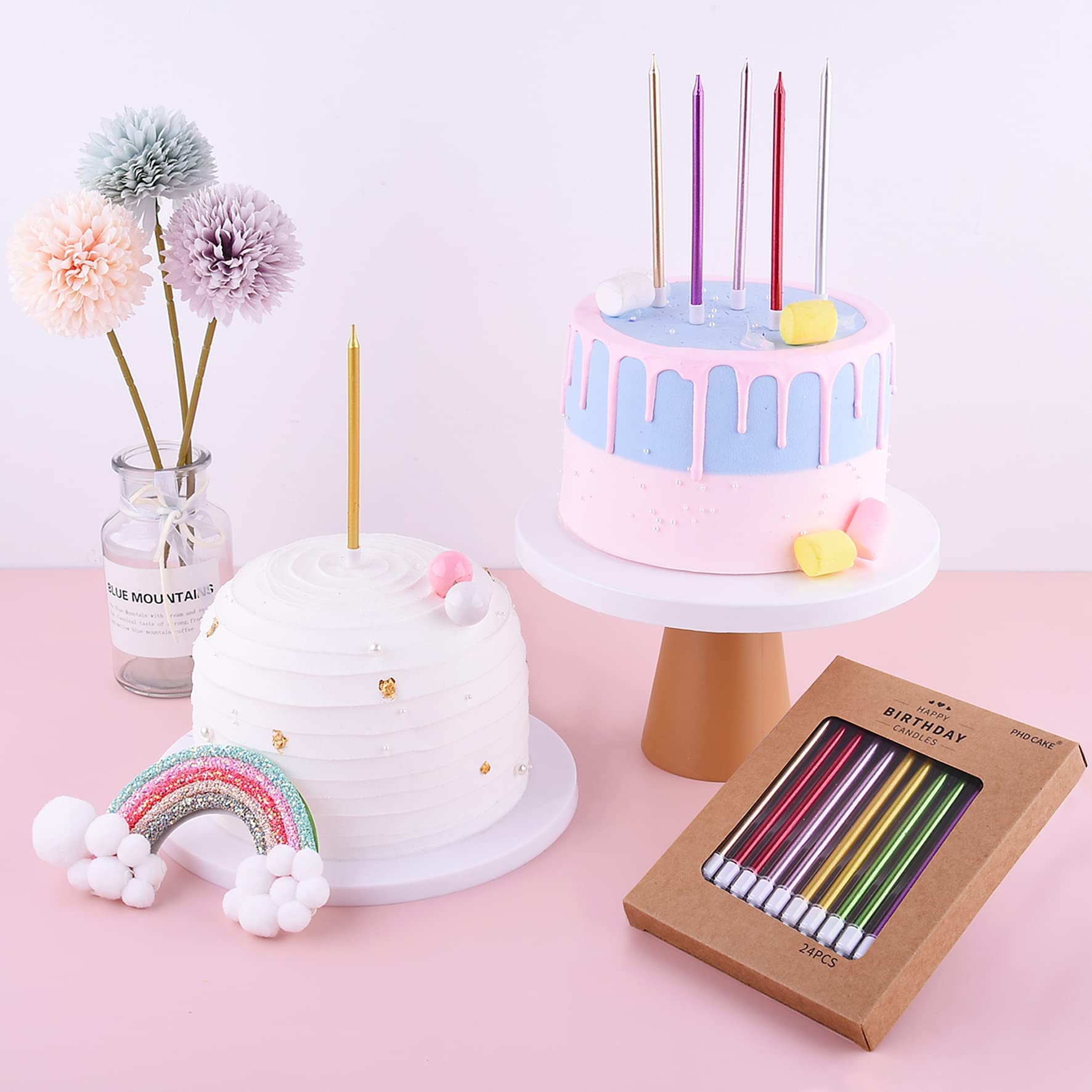 PHD CAKE 24-Count Gold Long Thin Metallic Birthday Candles, Cake Candles, Birthday Parties, Wedding Decorations, Party Candles, Cake Decorations - Unscented