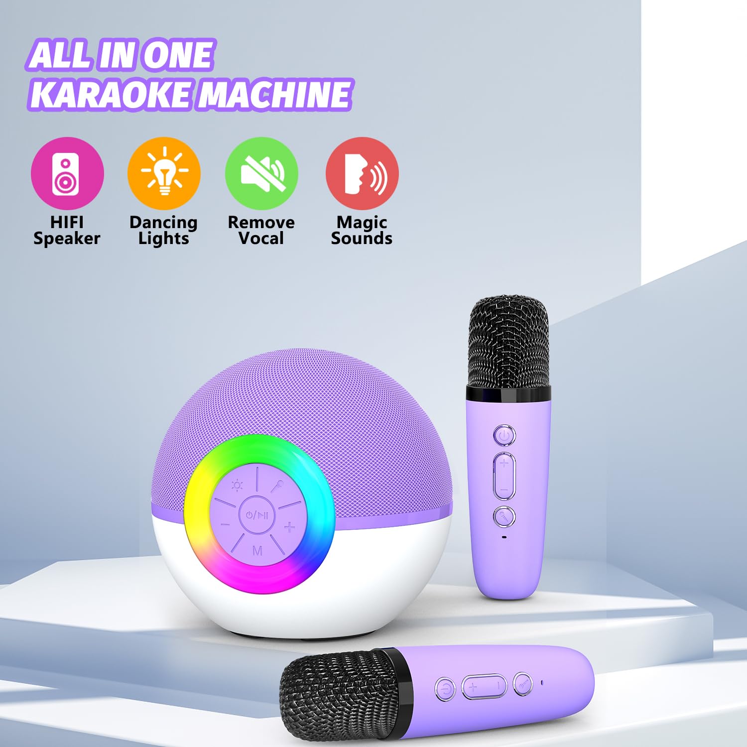 Mgaolo Mini Karaoke Machine for Kids Adults,Portable Bluetooth Speaker with 2 Wireless Microphones,Gift Toys with MP3 Player for Boys Girls 3-12 Year Old Birthday Family Home Party Present (Purple)