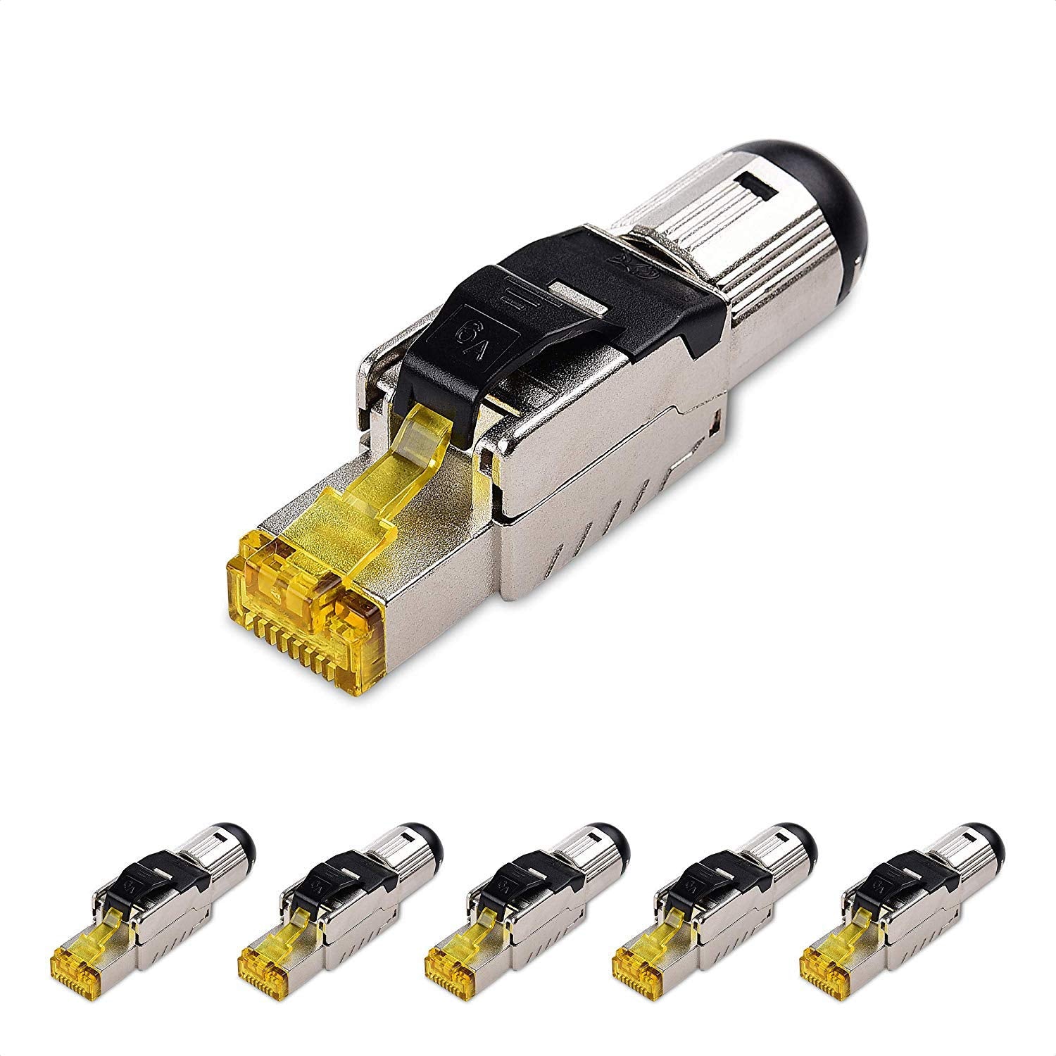Cable Matters 10Gbps 6-Pack Tool-Free Shielded Cat6a / Cat6 RJ45 Termination Plug Connector, Cat6 Connector, Cat6 Plug