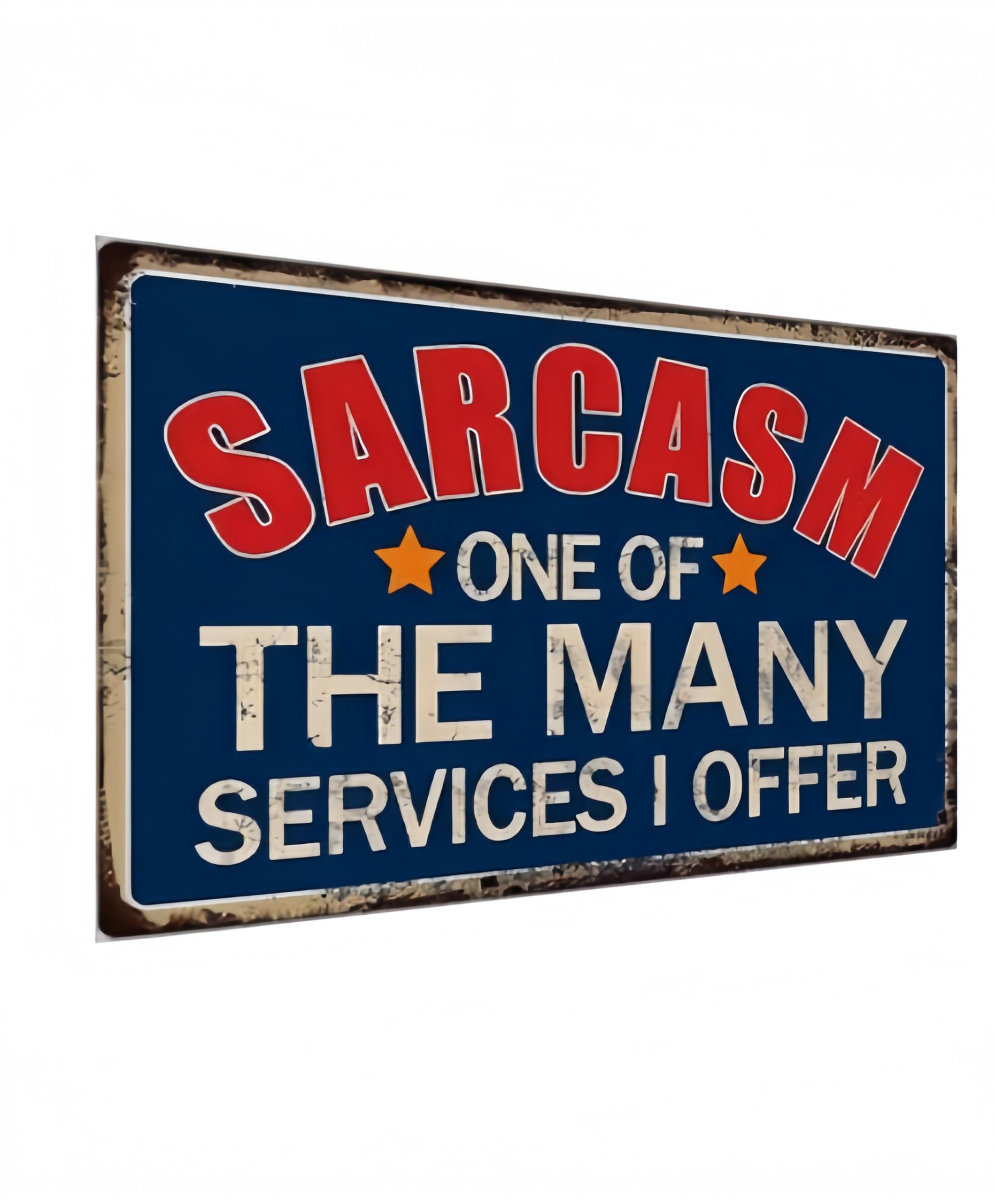 Carastora Funny Metal Tin Sign – “Sarcasm: One of the Many Services I Offer” – 8x12 Inch Vintage Wall Decor for Man Cave, Garage,