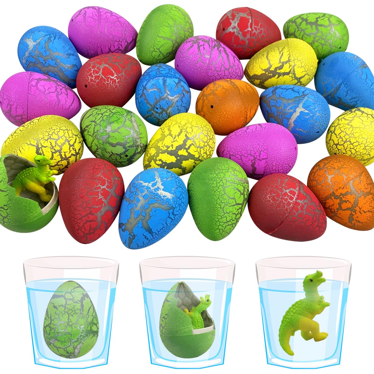 JoFAN 24 PCS Dinosaur Eggs That Hatch Growing Easter Eggs with Mini Toys Inside for Kids Boys Girls Easter Basket Stuffers Gifts Fillers Party Favors Supplies