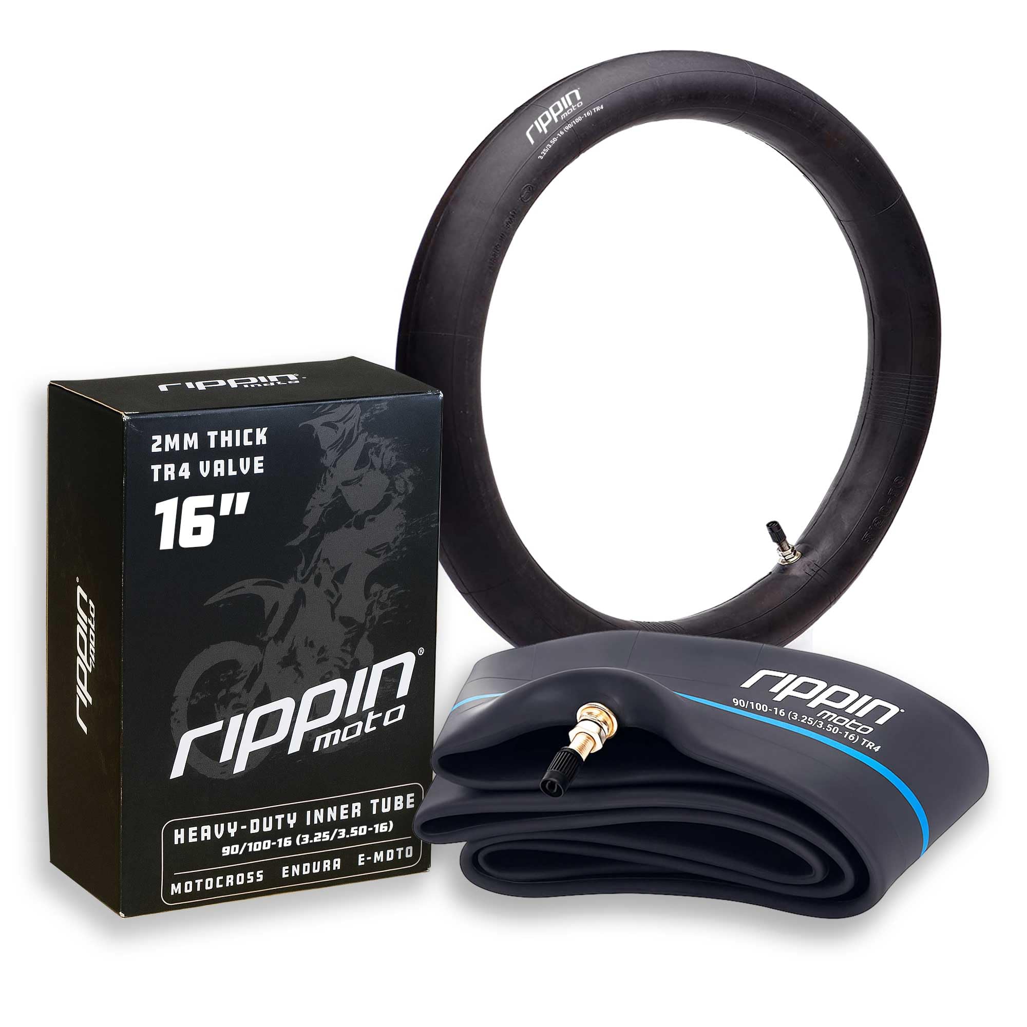 Rippin Moto 90/100-16 Performance Duty Natural Rubber Motorcycle Inner Tube – 2mm Thick, TR4 Valve Stem, Fits 3.25/3.50-16 Rear Dirt Bike & E-Moto Tires