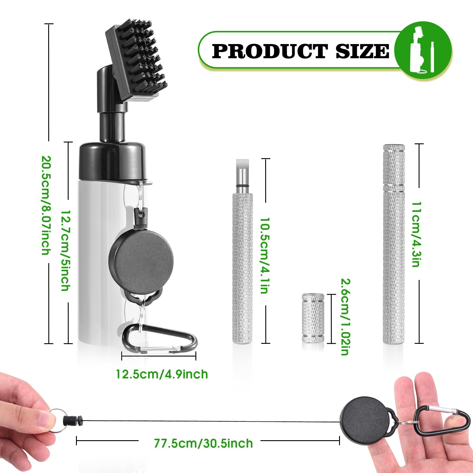Pro Golf Club Cleaner Brush with Golf Groove Sharpener Tool 8 Inches Golf Water Brush with Retractable Clip Hold 5oz of Water Ideal Golf Accessories for Men/Women(White)