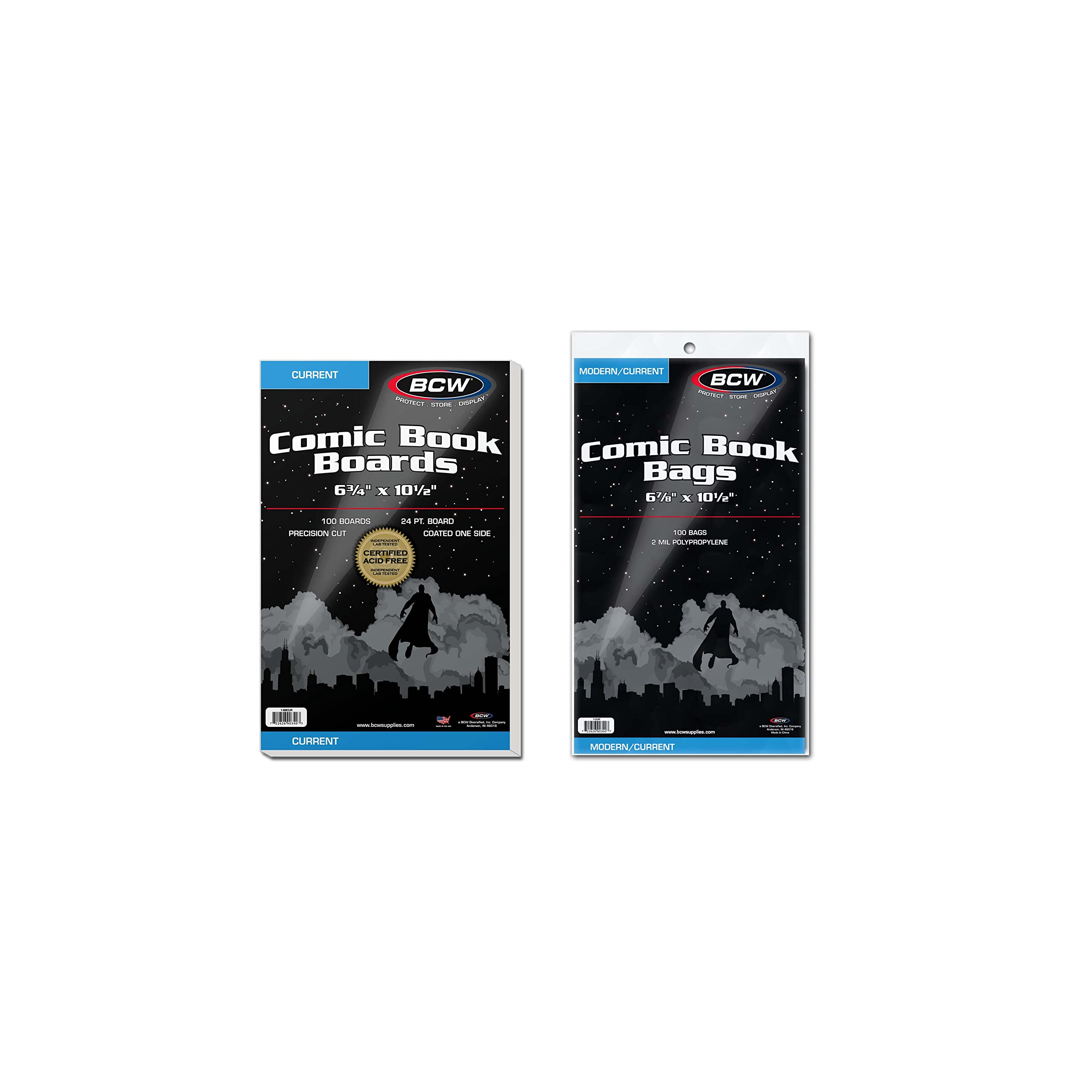 BCW Current Comic Boards and Bags Combo | 100 Polypropylene Comic Bags & Backer Boards | Acid-Free Archival Quality | Crystal Clear | Preserves Collectible Comics | Fits Standard Comic Storage Boxes