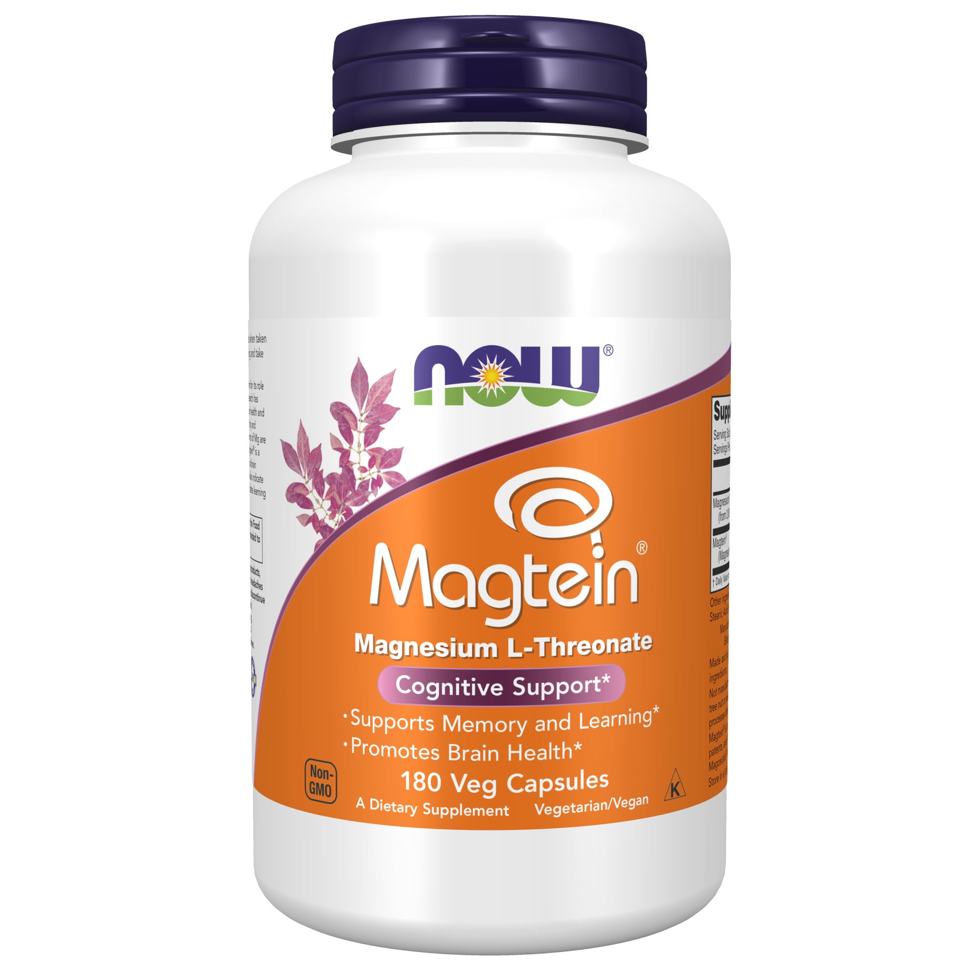 NOW Foods Supplements Magtein, Magnesium L-Threonate, Cognitive Support*, 180 Veg Capsules