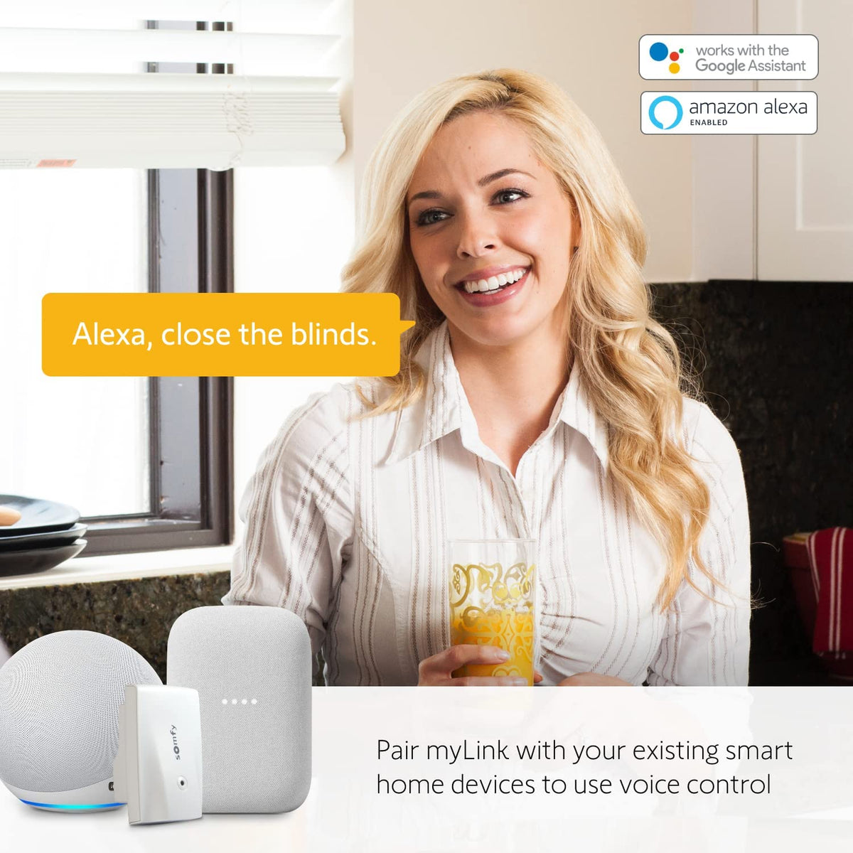 somfy myLink RTS Hub - Control Motorized Blinds, Shades, Curtains & Awnings with Alexa & Google Assistant - Quick Setup, 16-Channel Control, Wake Up to Sunshine, Wi-Fi Connection - #1811403