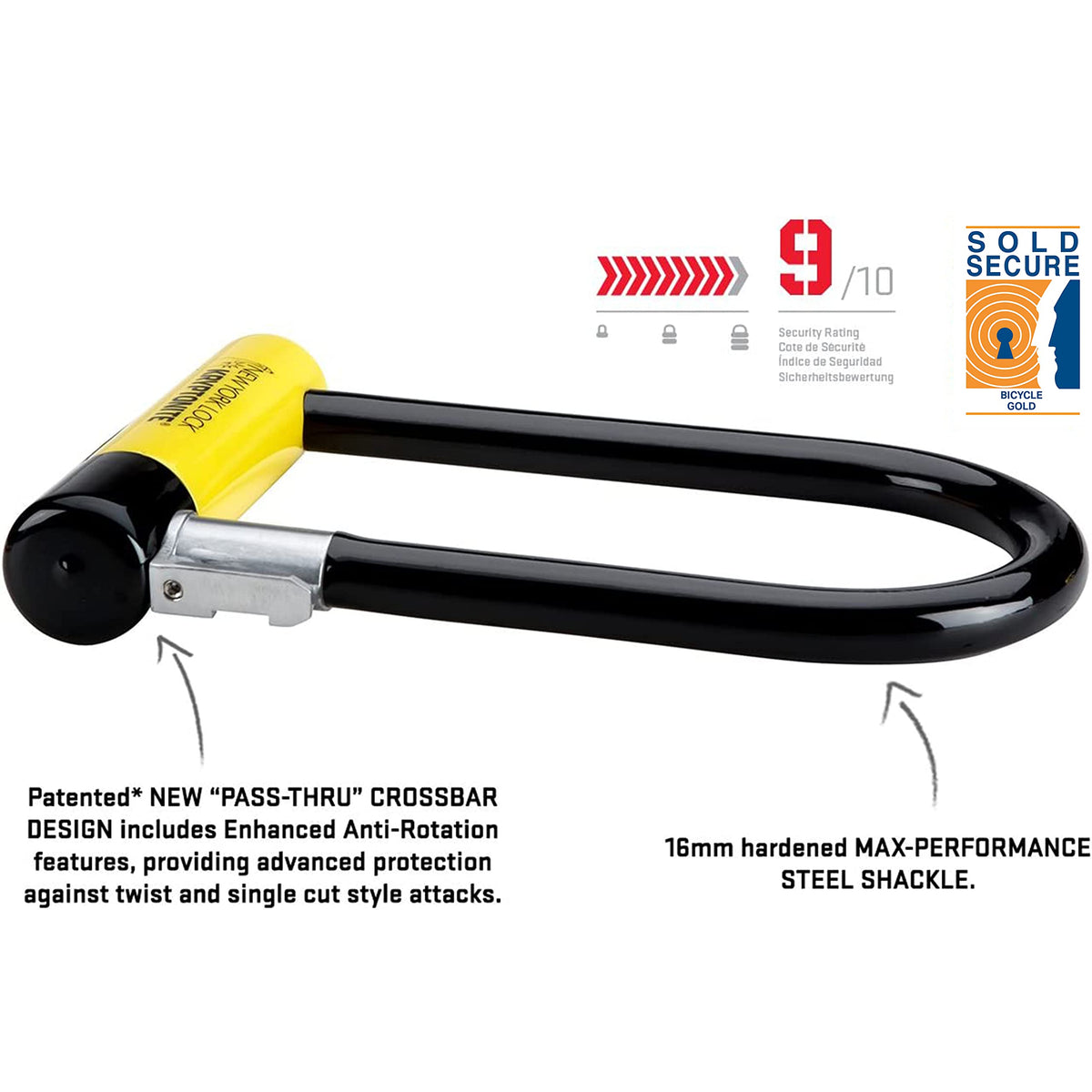 Kryptonite New York Standard Bike U-Lock, Heavy Duty Anti-Theft, 16mm Shackle with Mounting Bracket and Keys, Ultimate Security for Bicycles E-Bikes Scooters