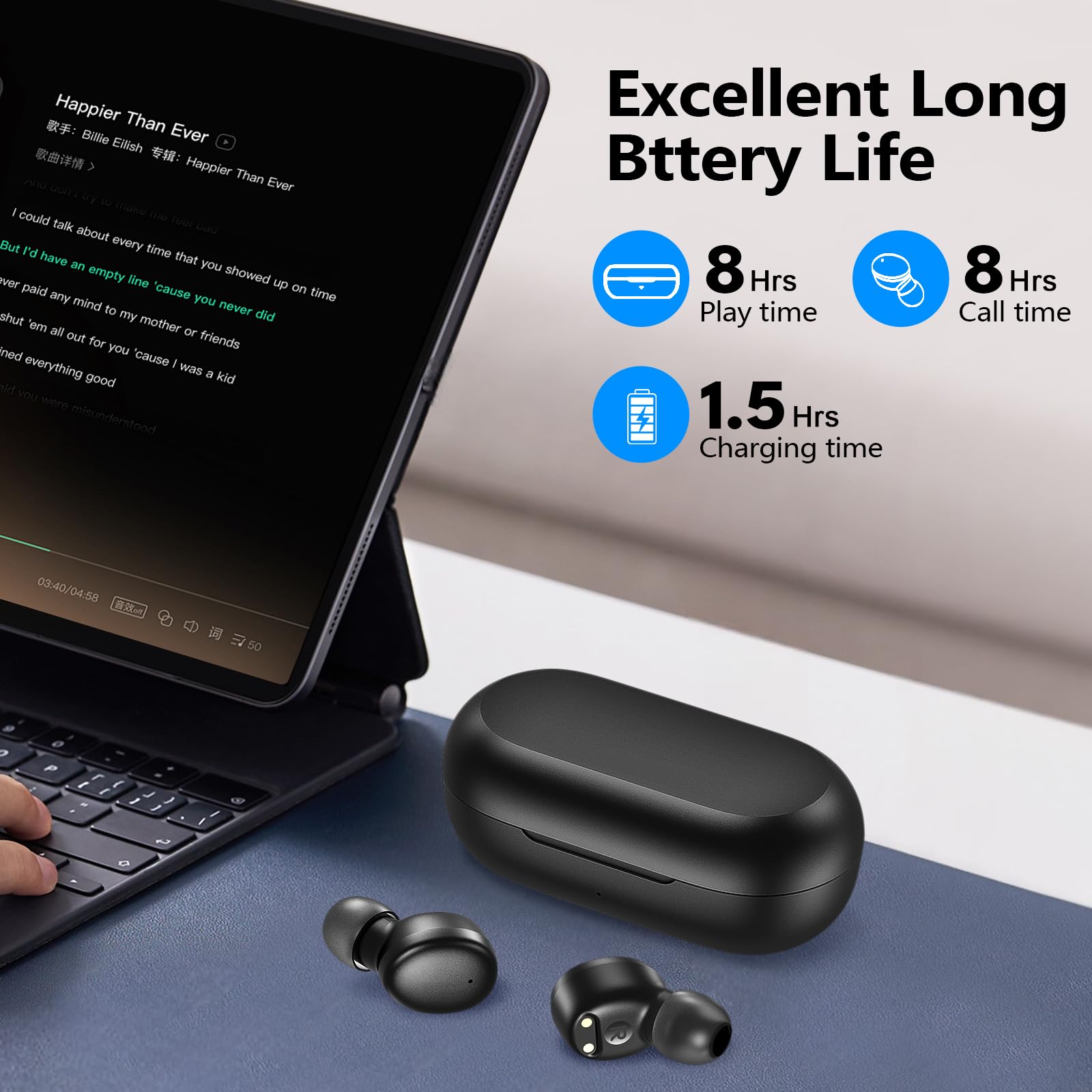 kurdene Wireless Earbuds Bluetooth 5.3 in Ear Buds Light-Weight Headphones,Deep Bass Sound,Built-in Mics Headset,Clear Calls Earphones for Sports Workout