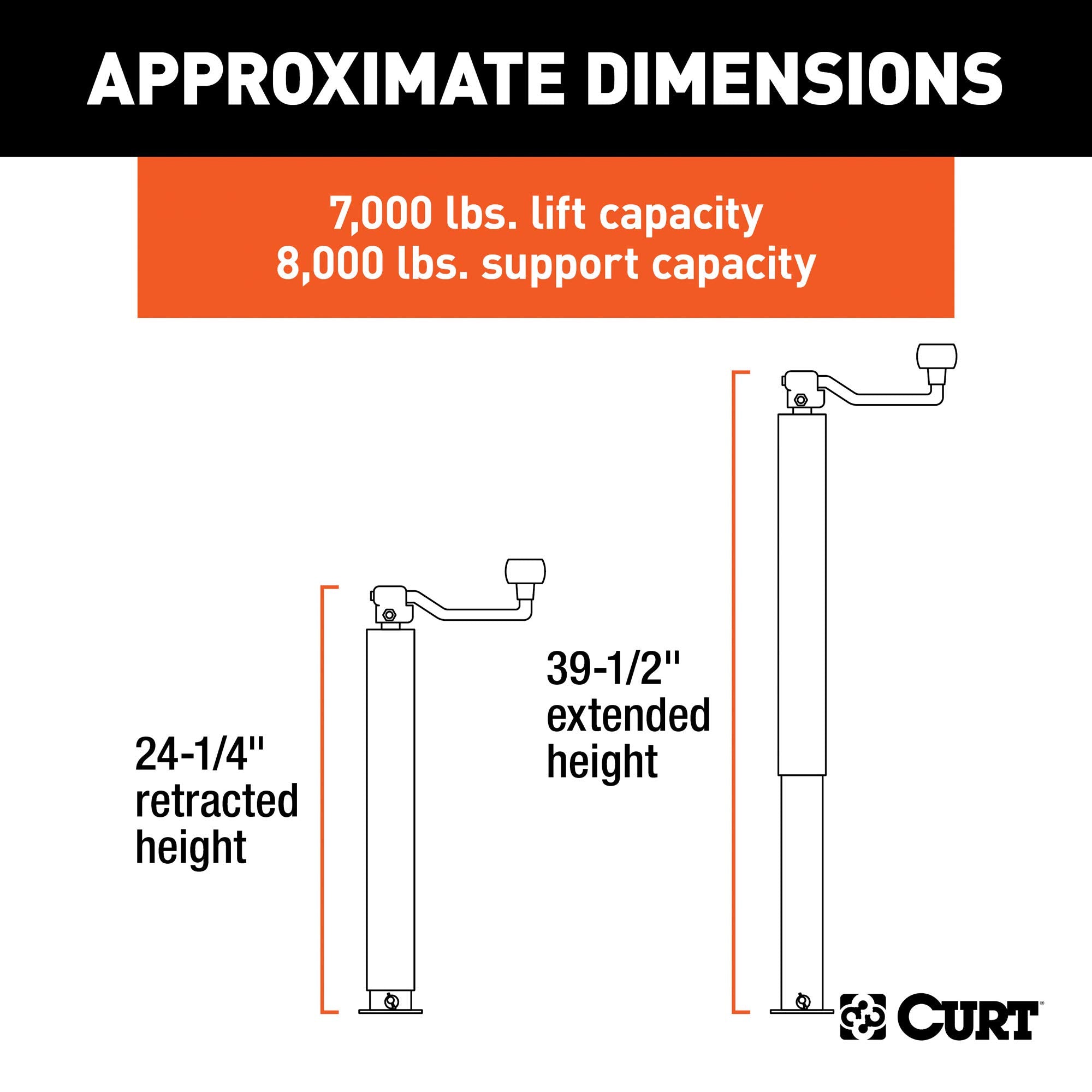CURT 28570 Direct Weld On Heavy-Duty Trailer Jack, 8,000 lbs. 15-1/4 Inches Vertical Travel, Black