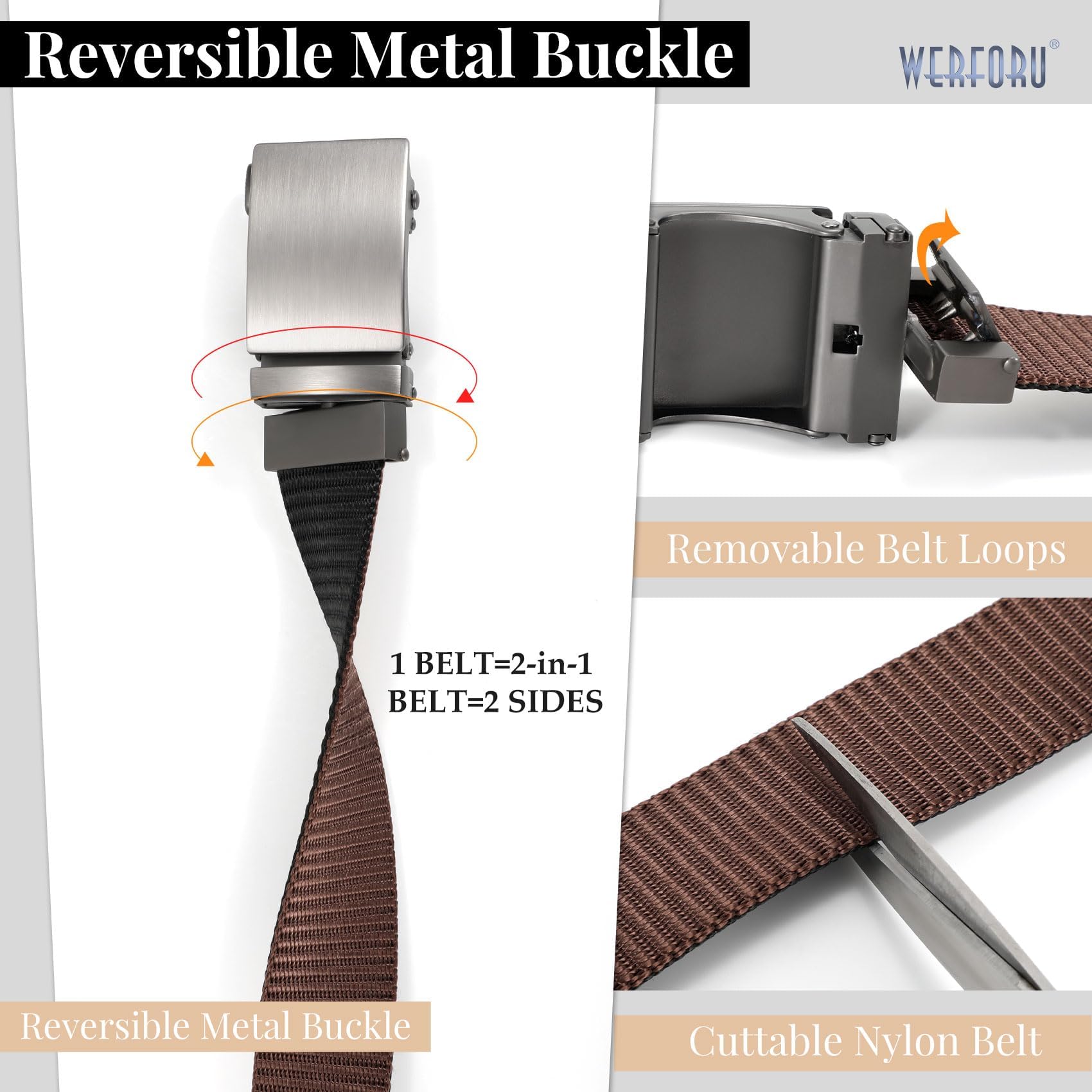 WERFORU Men Ratchet Belts Nylon Belts for Men Reversible Buckle Belt 2-in-1 Belt Casual Belt for Gift (Grey/Black)