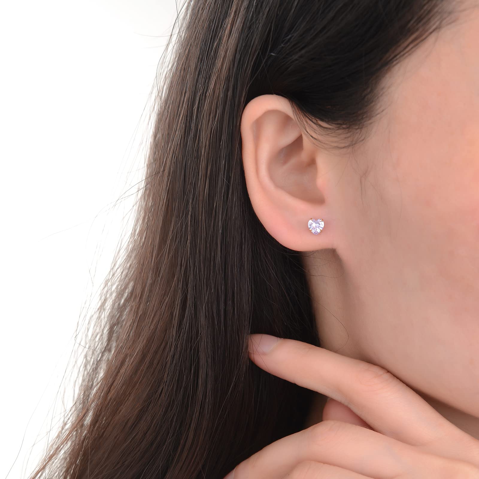 12 Pairs 18K Gold Plated Surgical Stainless Steel Stud Earrings, Star Heart Stud Earring for Women, Cubic Zirconia Birthstone Stud Earrings Set (Gold heart 3mm)