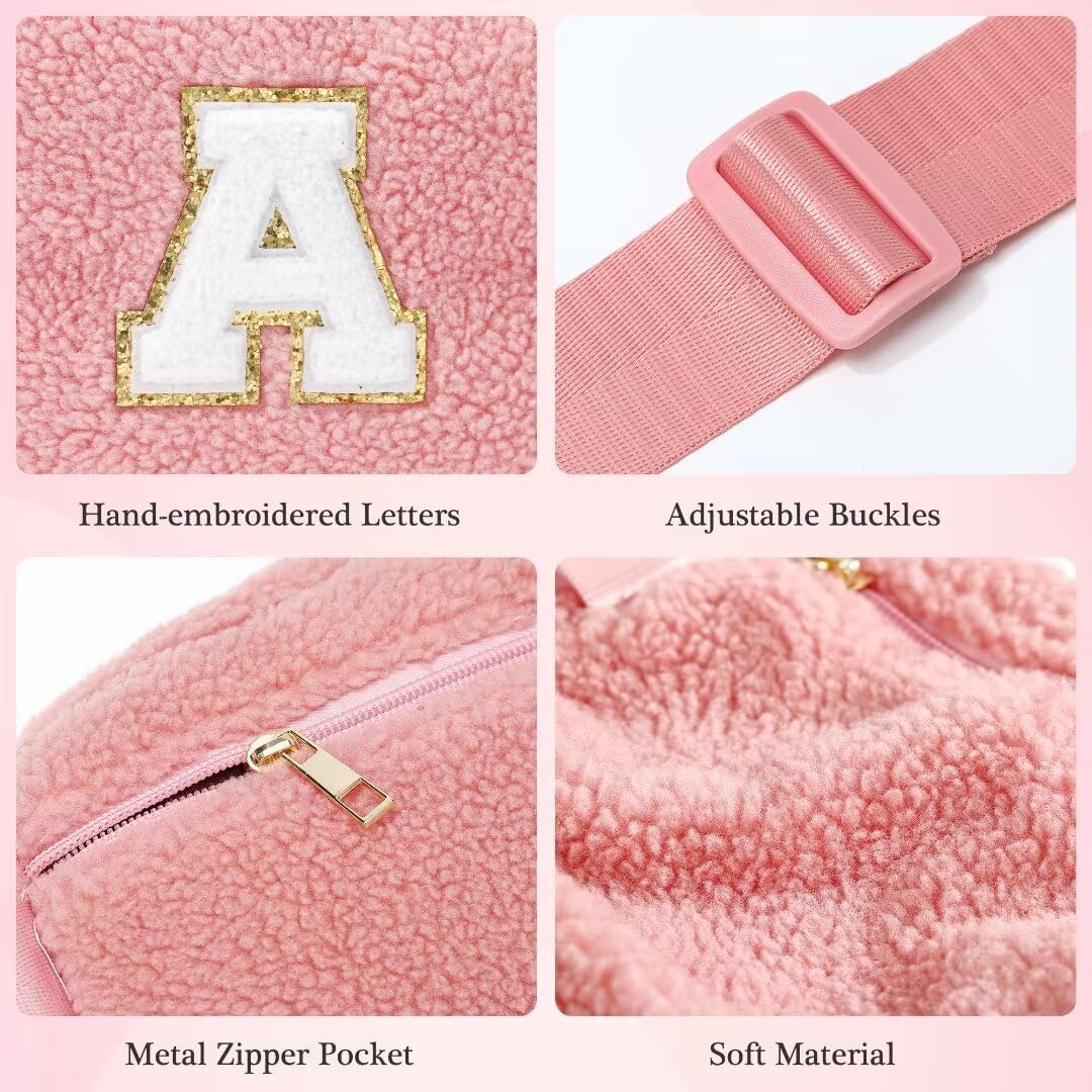 YOOLIFE Initial Crossbody Bag for Girls - Monogrammed Fanny Pack Belt Bag Purse for Teen Girls Kids, Gifts for Girls Teen Daughter Sister, Pink K