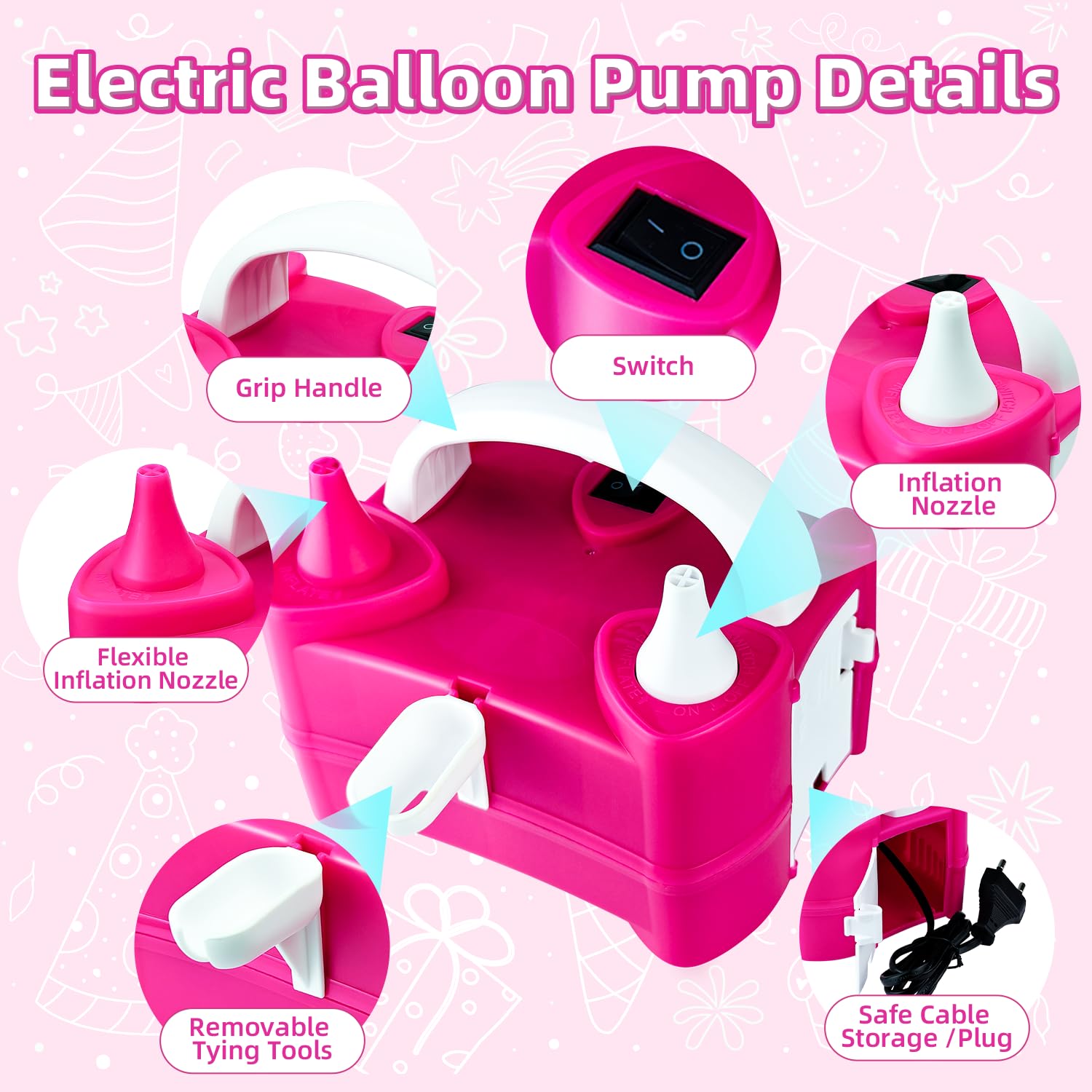 Bezente Balloon Pump Electric, Portable Electric Air Pump Balloon Inflator Balloon Blower Machine Dual Nozzle Electric Balloon Pump for Party Decorations Wedding Birthday