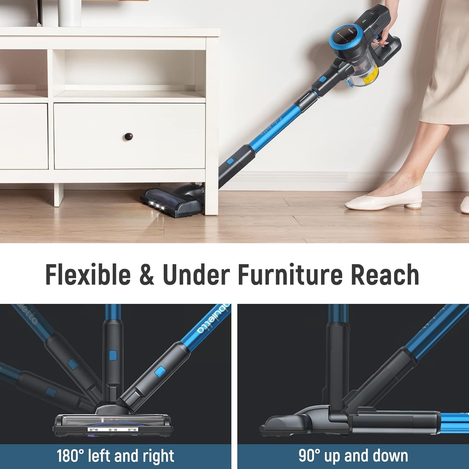 FABULETTA Cordless Vacuum Cleaner, Self-Standing Brushless Stick Vacuum for Home, 15-50Min Running Time, 5-Layer Filtration System, Anti-Tangle Brush, LED Display, Lightweight