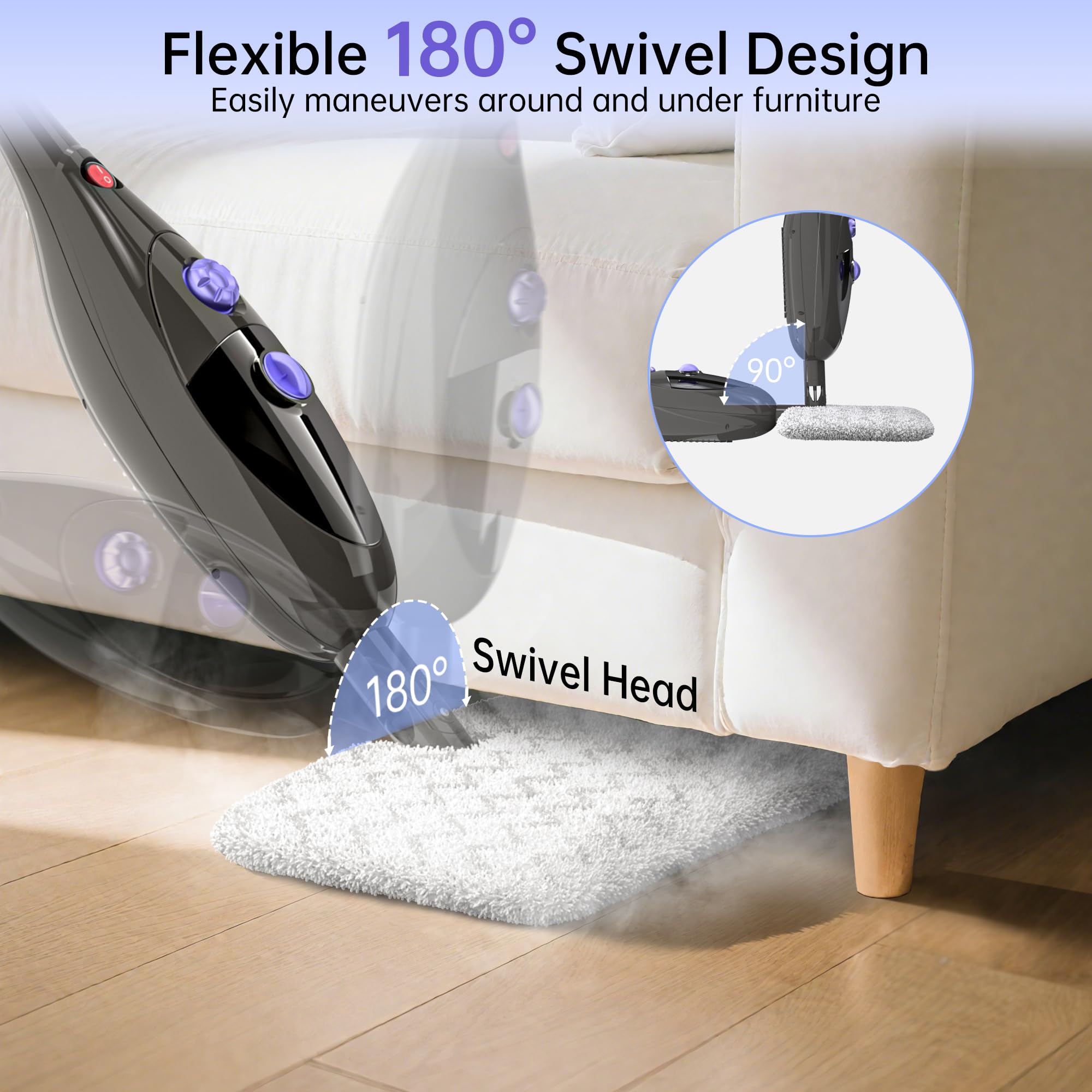 12 in 1 Steam Mop,Detachable Handheld Steam Cleaner for Hardwood Floors, Tile, Carpet, Clothes, Windows & Furniture, Lightweight Floor Steamer with 15S Fast Heat-Up & Adjustable Steam