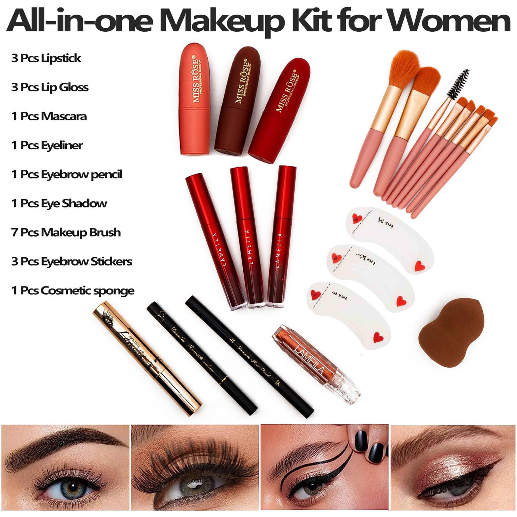 UNIFULL 132 Color All- In- One Makeup For Women Full Kit,Professional Makeup Kit,Makeup Gift Set for Women,Girls&Teens,Include eyeshadow/lipstick/concealer/Lip Gloss/Eyeliner/Mascara(006N2-Silver)