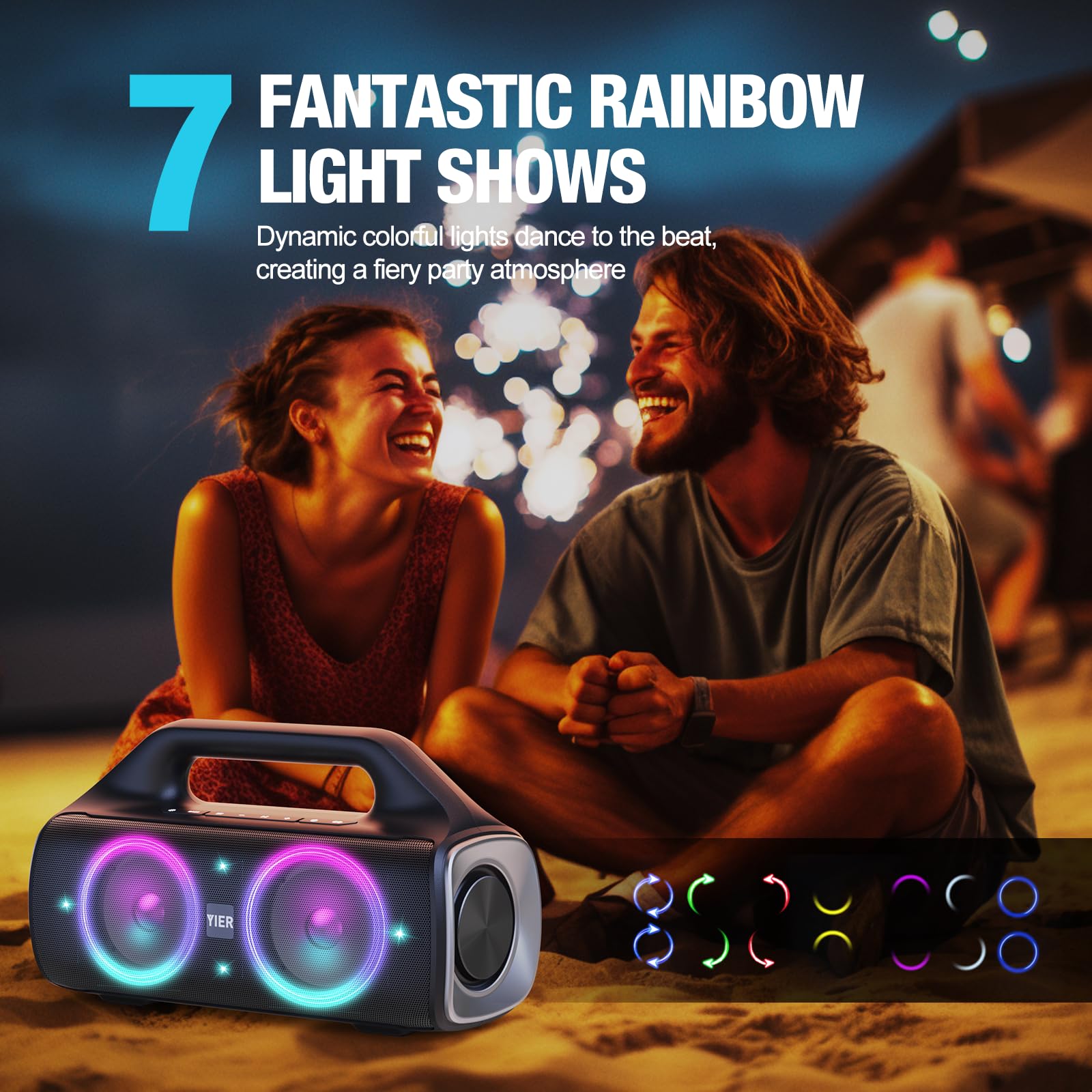 YIER Portable Bluetooth Speakers, 80W Peak Wireless Outdoor Speaker with Subwoofer, Deep Bass, IP67 Waterproof, 100dB Loud Party Speakers for Camping, Beach, Garage
