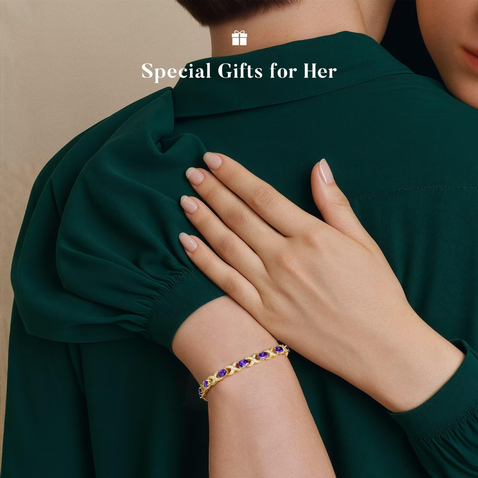 Iefil June Birthstone Bracelet for Women - Lab-Created Alexandrite Tennis Bracelets Unique X O Design Oval Birthstone Bracelets Anniversary Birthday Jewelry Gifts for Wife 7"