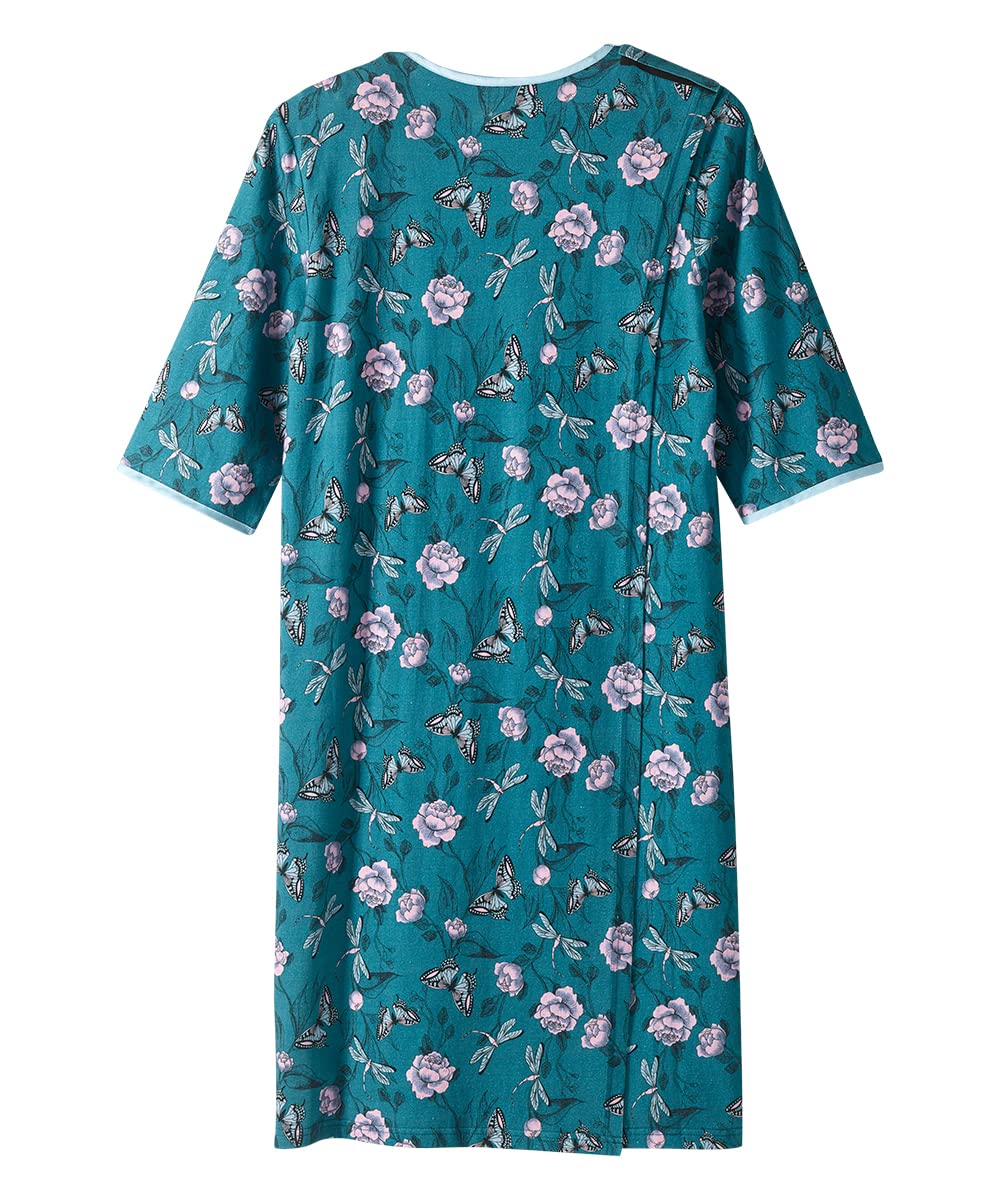 Silverts Hospital Gowns for Women Open Back, Night Gowns for Elderly Women, Adaptive Clothing for Seniors, Elderly Nightgowns, Dementia Clothing - Dragonfly Floral MED
