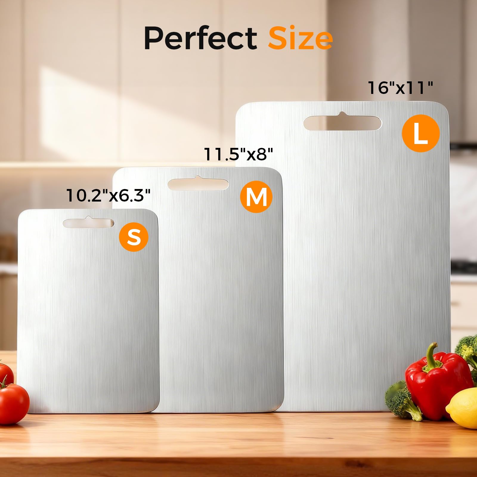 3 Pack Stainless Steel Cutting Board, Upgraded Food-Grade Cutting Boards for Kitchen,Double-Sided Non Toxic Cutting Board, Dishwasher Safe, kitchen Appliances for Fruits, Vegetables, Meat(S+M+L)