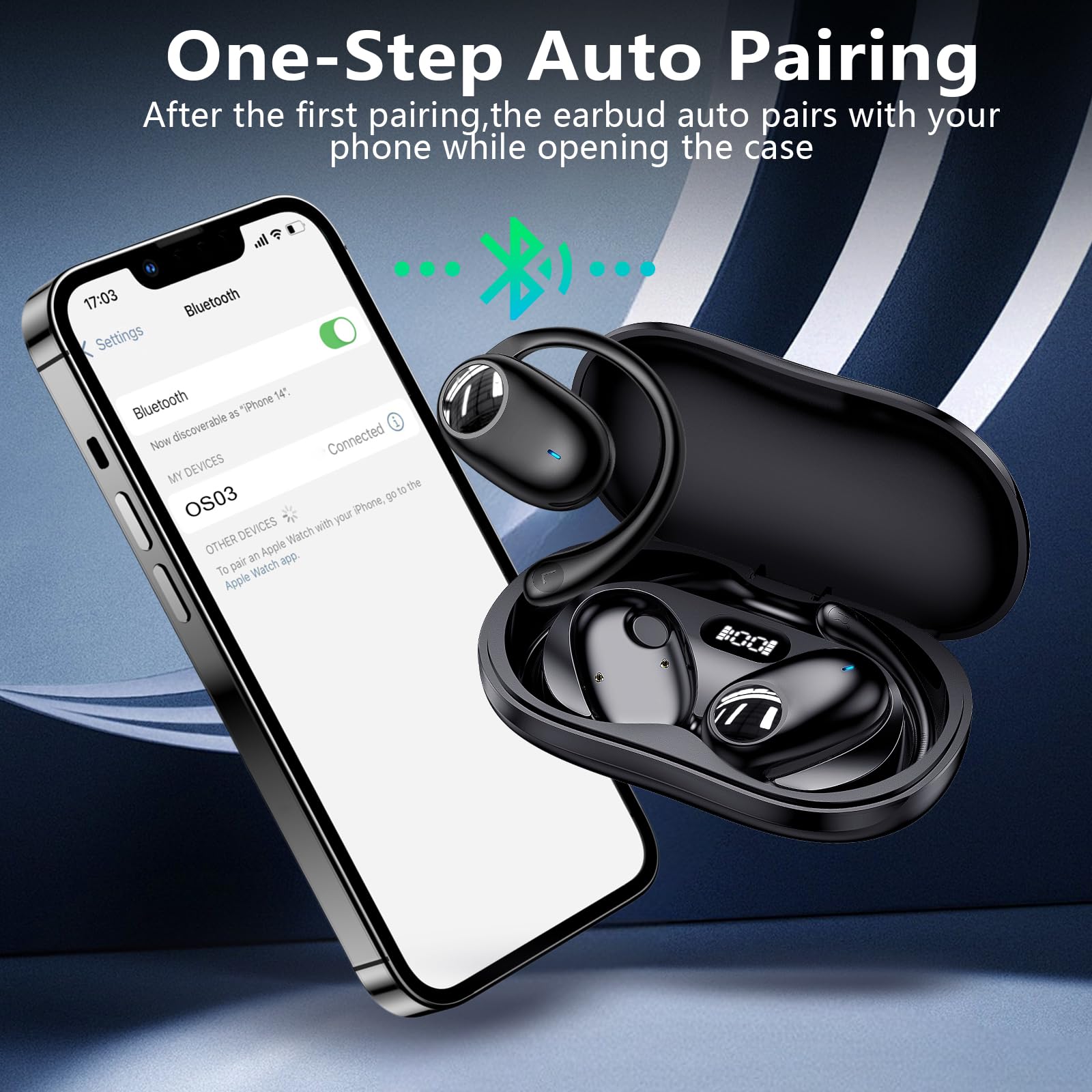 kurdene Open Ear Headphones,Bluetooth 5.3 Wireless Sports Earbuds-Black