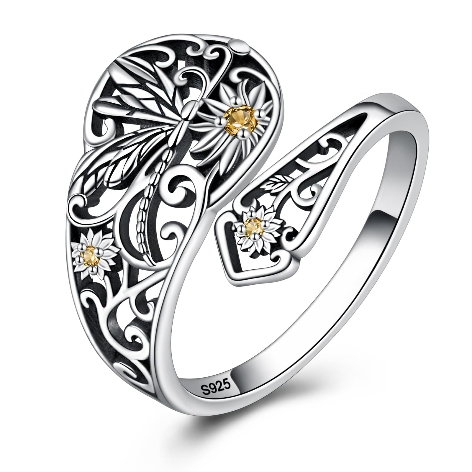 BEILIN Dragonfly Spoon Rings for Women - Sterling Silver Vintage Victorian Style Antique Sunflower Thumb Rings Jewelry Gifts for Mom Daughter Sister