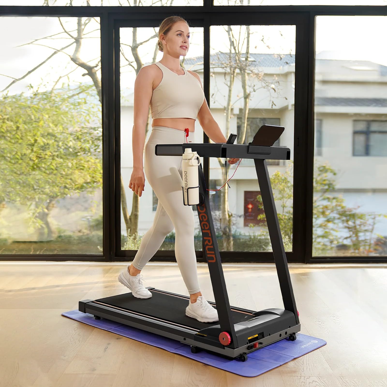 DeerRun Treadmills for Home with Incline and Handles, 3 HP Foldable Treadmill for Small Spaces, Folding Running Machine with Smart APP