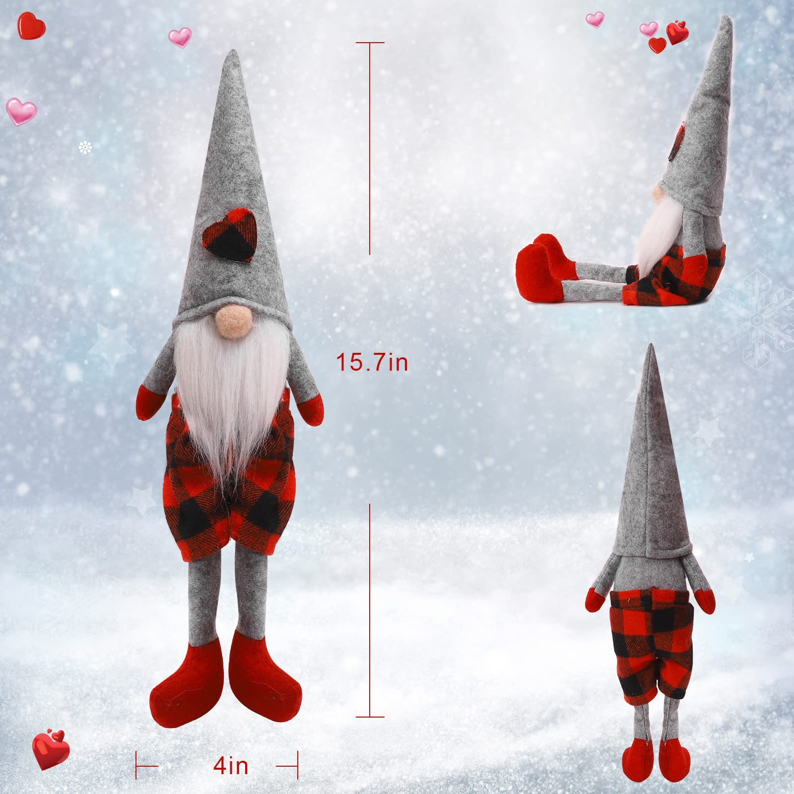 CRCZK Valentines Day Gnomes Plush Decorations set of 2, Handmade Mr and Mrs Scandinavian Swedish Tomte Elf Valentines Day Gnome Decorations for Indoor Home Kitchen Table Ornaments Gifts