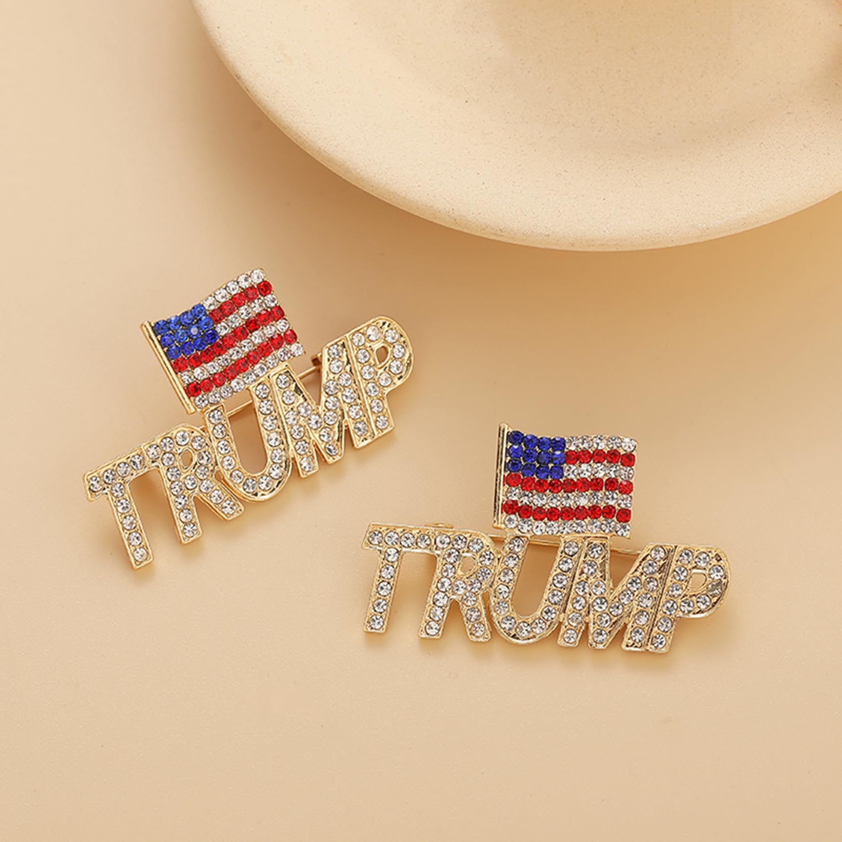 Crystal Trump Brooch with The USA Flag Word Brooch Pin Souvenir for United States of 2024 Presidential Election