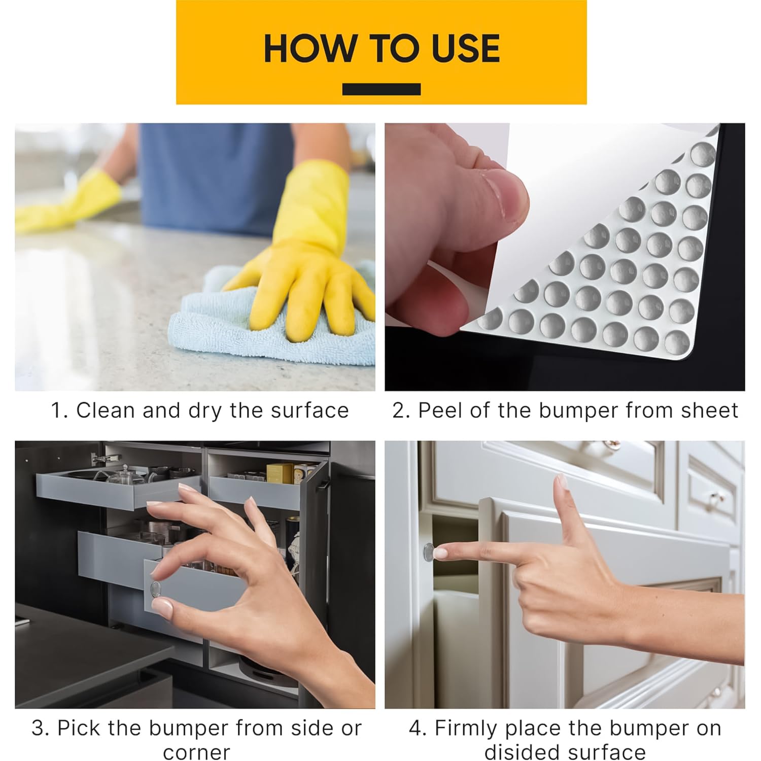 Vellax Cabinet Door Bumpers 128 Pcs - Grey Self Adhesive Pads, Cabinet Stoppers, Rubber Bumpers for Drawers, Cupboards, Cutting Boards, Glass Tops, Picture Frames, Kitchen Furniture (Hemispherical)