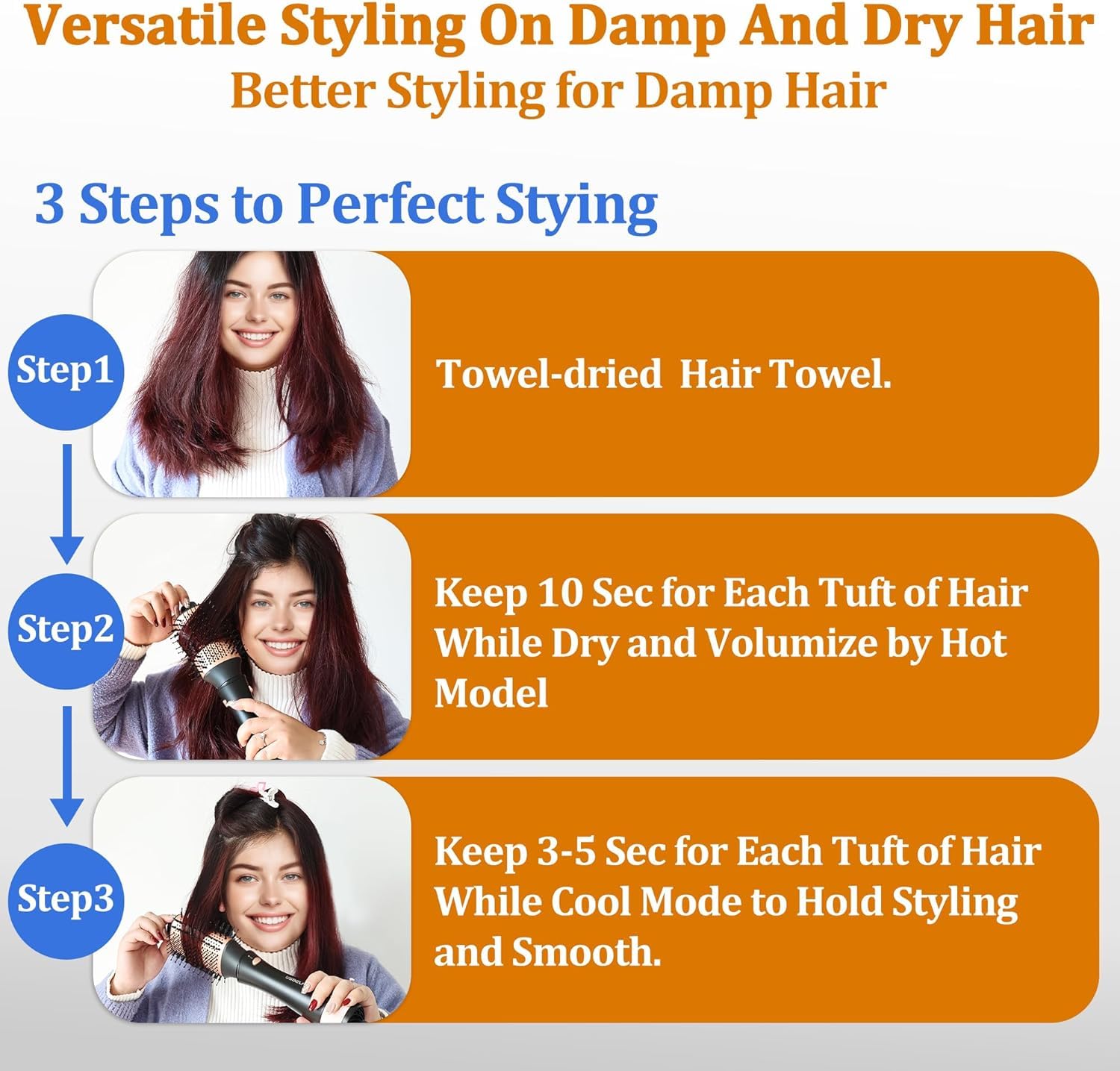 Hair Dryer Brush Blow Dryer Brush in 1 - Detachable 1 Step Volumizer, Styler, Dryer, 2.8" Oval Barrel, Professional Salon Hot Air Brush, Black Gold