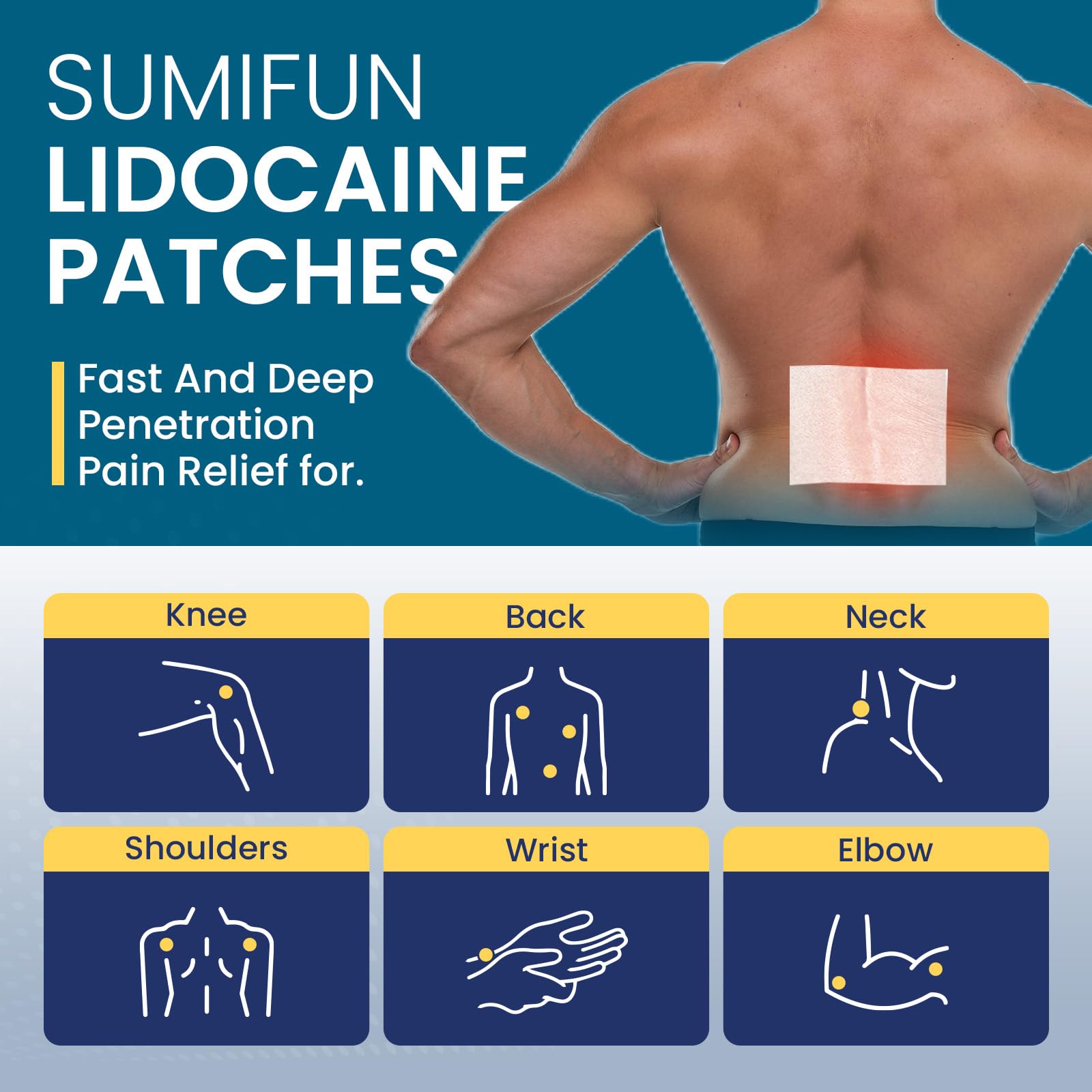 Sumifun 4% Lidocaine Pain Relief Patches 30 Count Maximum Strength Numbing Gel Patch for Back Knee Neck Joint Ache Muscle Soreness Topical Analgesic FSA or HSA Eligible