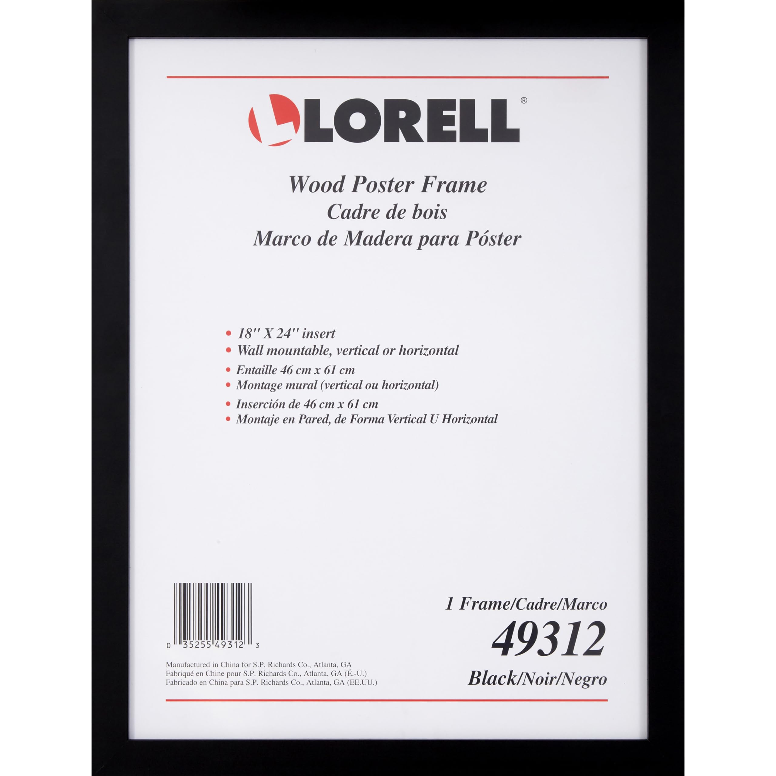 Lorell Wood Poster Frame, 18" x 24", Black