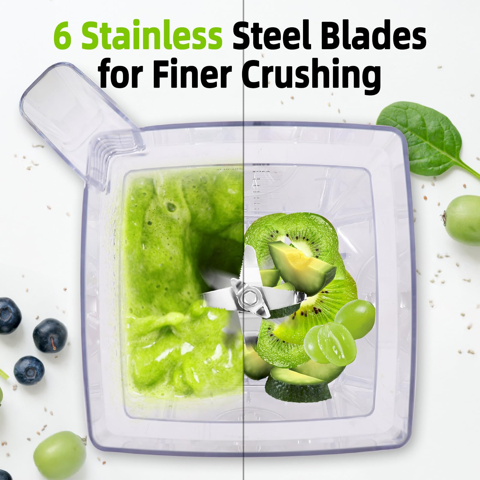 OMMO Blender for Smoothies: 1800W Peak Blenders for Kitchen, 68oz BPA-Free Pitcher, Timer & Speed Control, 6 Stainless Steel Blades, Dishwasher Safe Blender for Ice Crush/Smoothies/Frozen Drinks/Black
