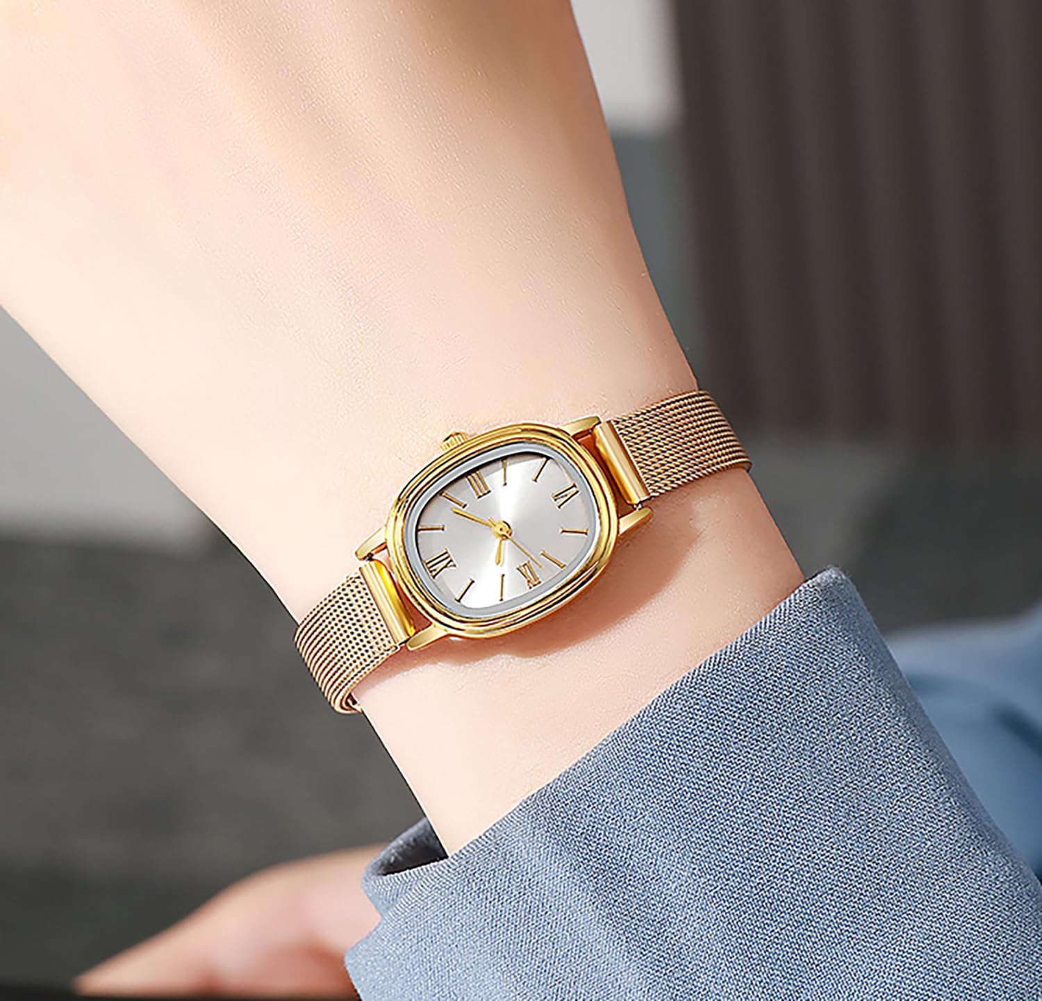 BESTKANG Simple Women Watches Stainless Steel Mesh Strap Waterproof Quartz Wristwatch Fashion Women's Bracelet Watch (White)