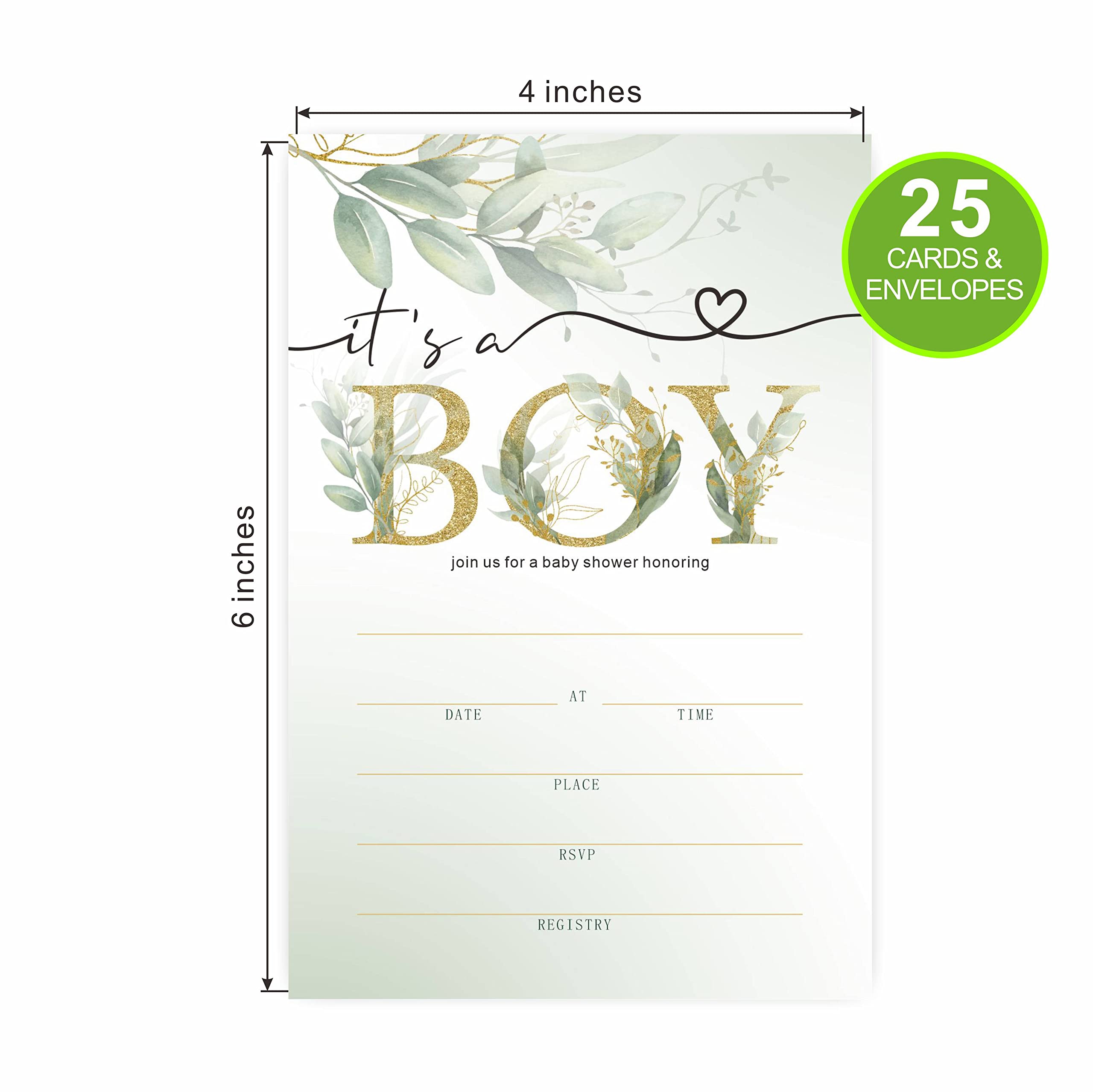 DYIRBIIY Baby Shower Invitation, 25 Fill-in Style Cards with Matching Envelopes, 4 x 6 Inch, Multicolor
