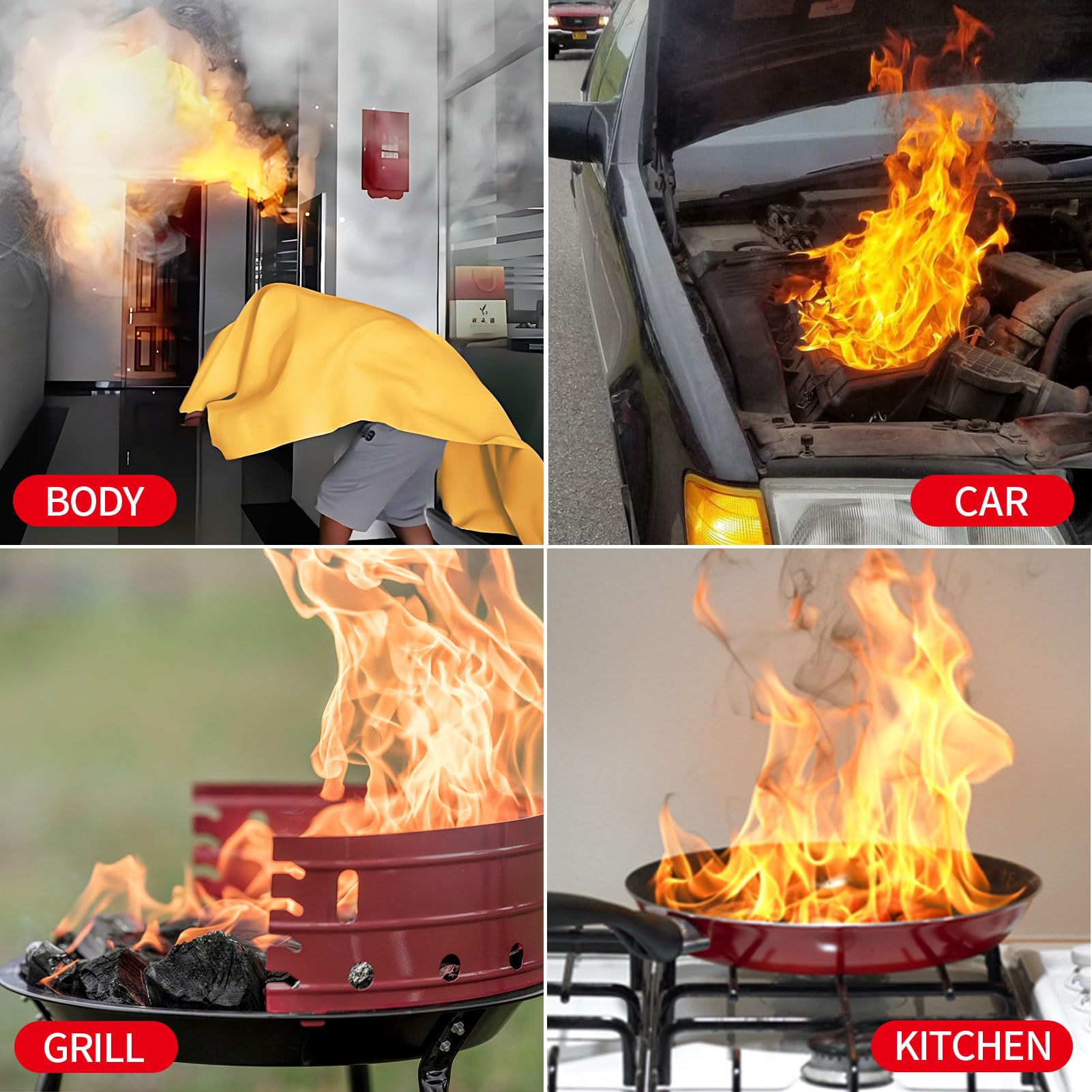 ifory Emergency Fire Blanket for Home & Kitchen, 40” x 40” Fire Suppression Blanket for Kitchen with Double Sided Silicone Flame Retardant Layer, Leaving No Glass Fiber Fragments - 2 Pack