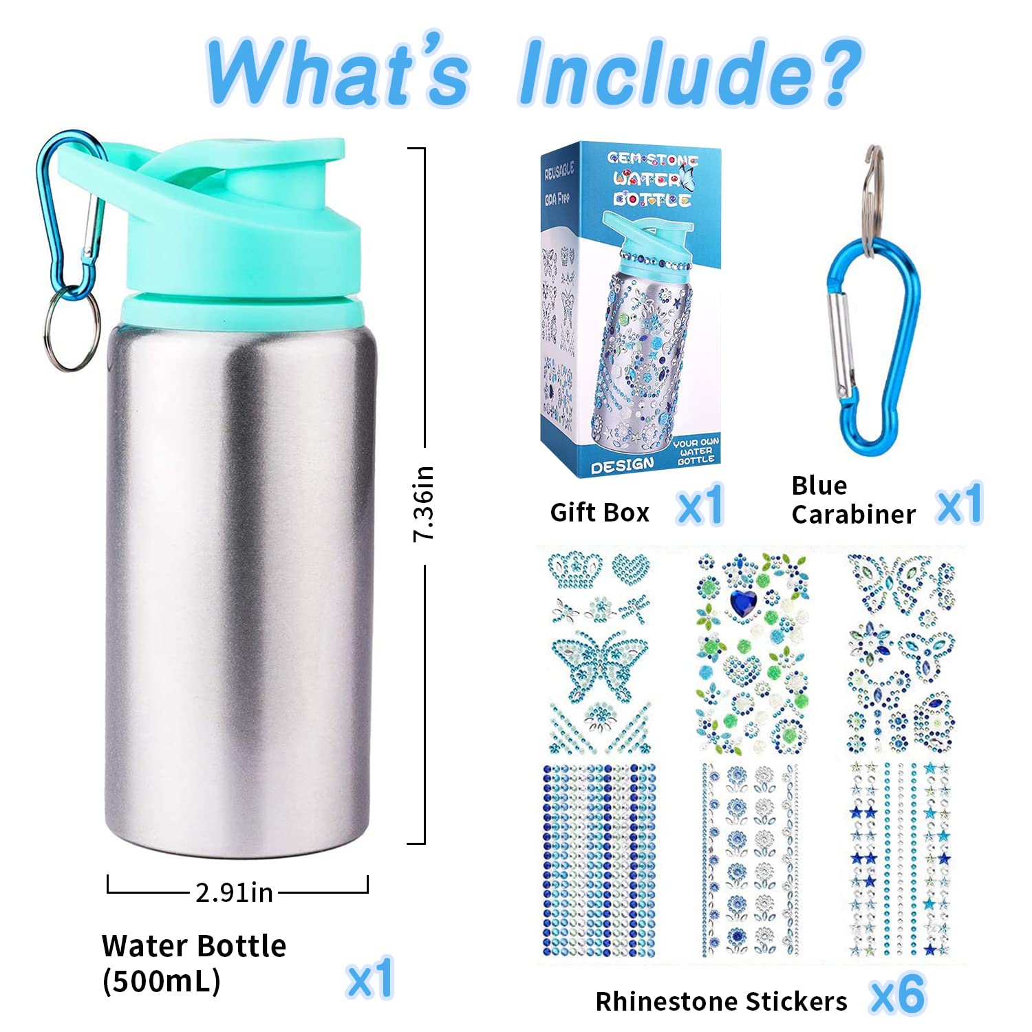 Gift for Girls, Decorate Create Your Own Water Bottle Kits for Girls, Girls DIY Arts and Crafts Kits Supplies Toys for Children Ages 4-6-8-12, Birthday Valentines Gifts for Kids Daughter Gift Ideas