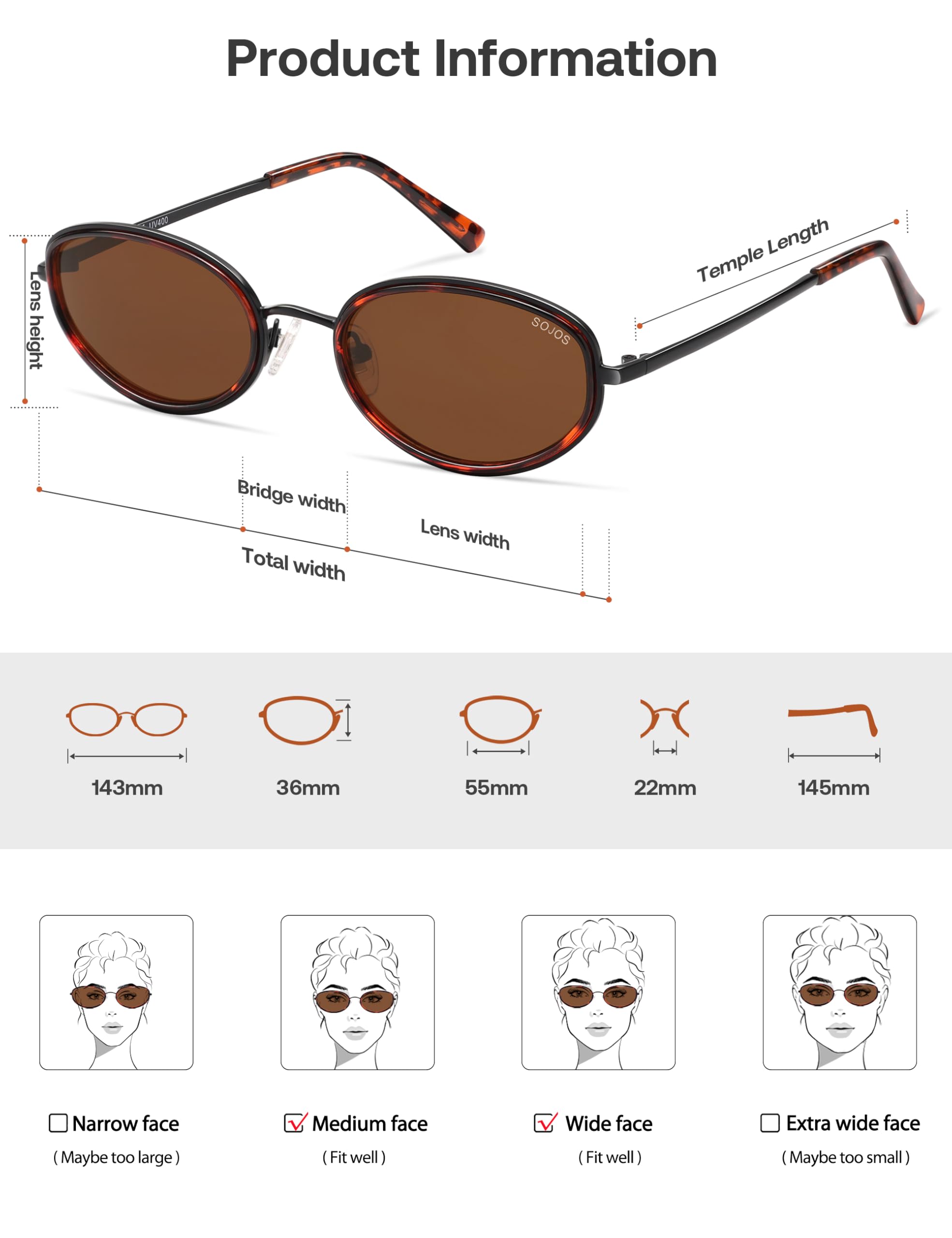 SOJOS Trendy Oval Round Polarized Sunglasses for Women Men, Chic Retro Narrow Circle Sunnies SJ1248, Brown tortoise/Brown