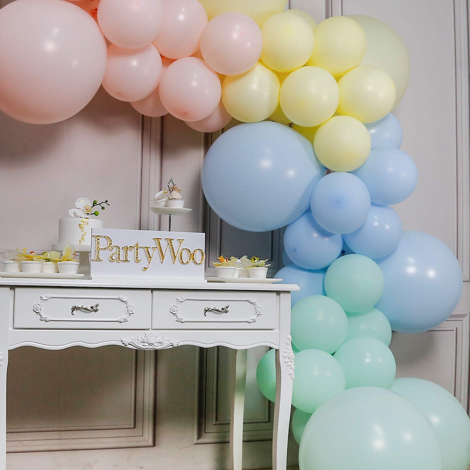 PartyWoo 48pcs Pastel Balloons, Pastel Pink, Blue, Yellow, Mint Green, Giant Balloons for Party Decorations