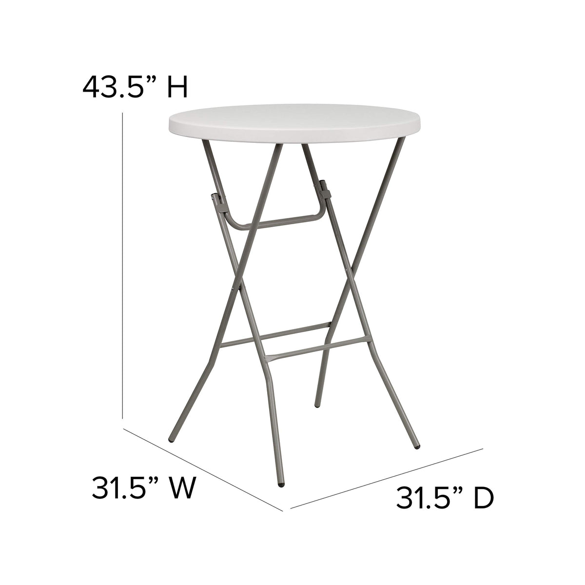 Flash Furniture Kathryn 2.63' Round Folding Bar Height Table for Parties and Commercial Events, Indoor/Outdoor Plastic Bar Height Folding Table, White