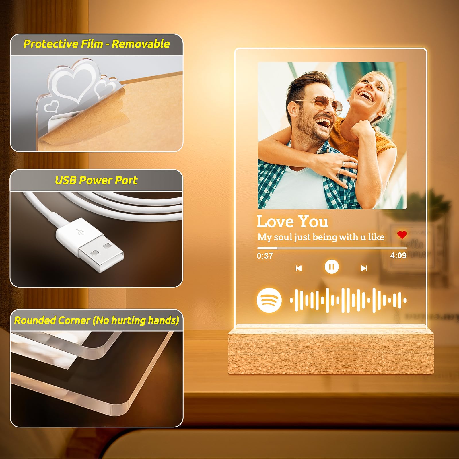 Custom Spotify Plaque Music Picture Frame, Personalized Acrylic Song Plaque Photo Frame, Personalized Anniversary Birthday Gifts for Women Men, Personalized Valentines Day Gifts for Her Him