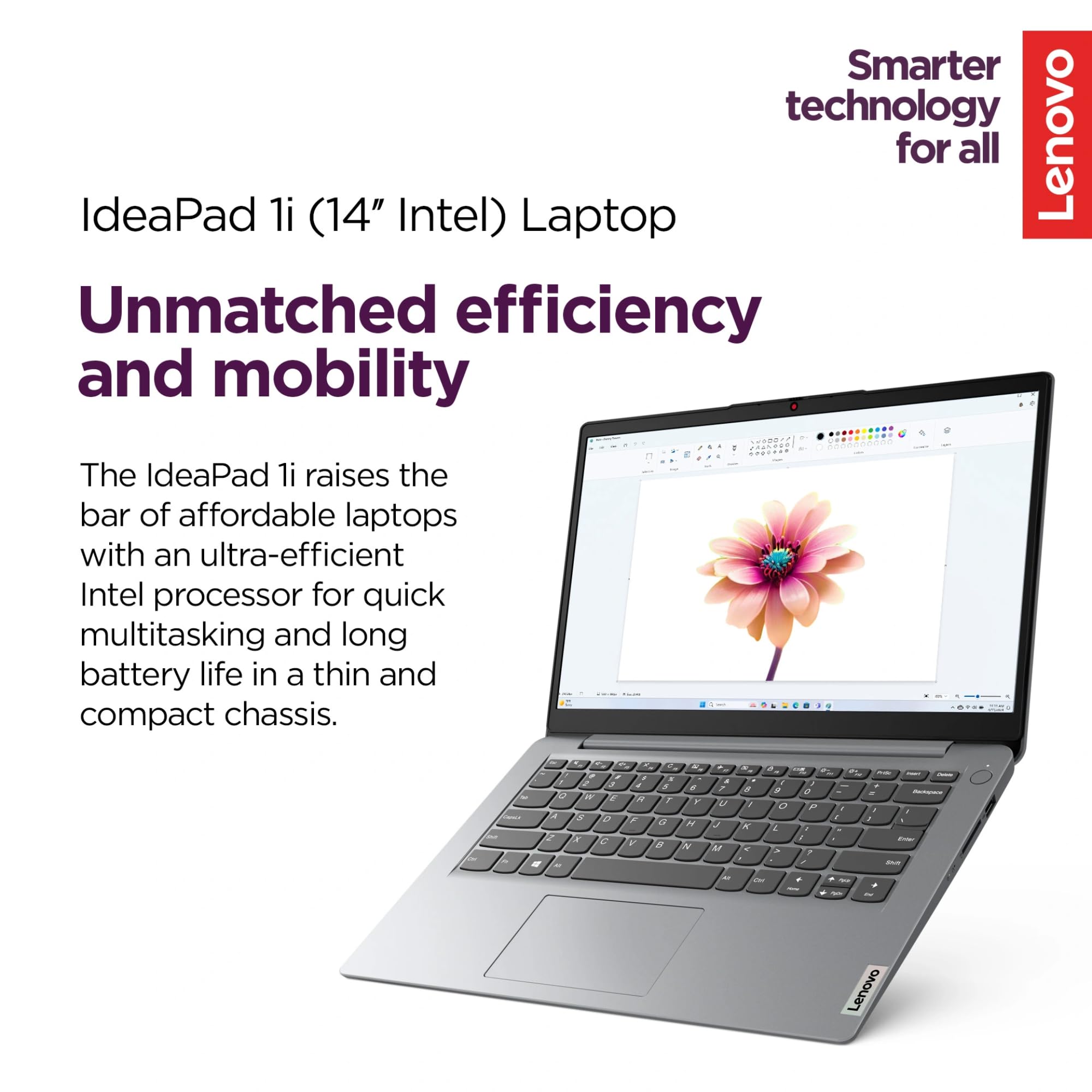 Lenovo IdeaPad 1i Laptop with Office 365 Home and Business • 12GB RAM • 1TB Cloud Storage and 256GB SSD • Intel Core • 14 Anti-Glare Screen • WiFi-6 • 11HR Battery • Windows 11 no Mouse