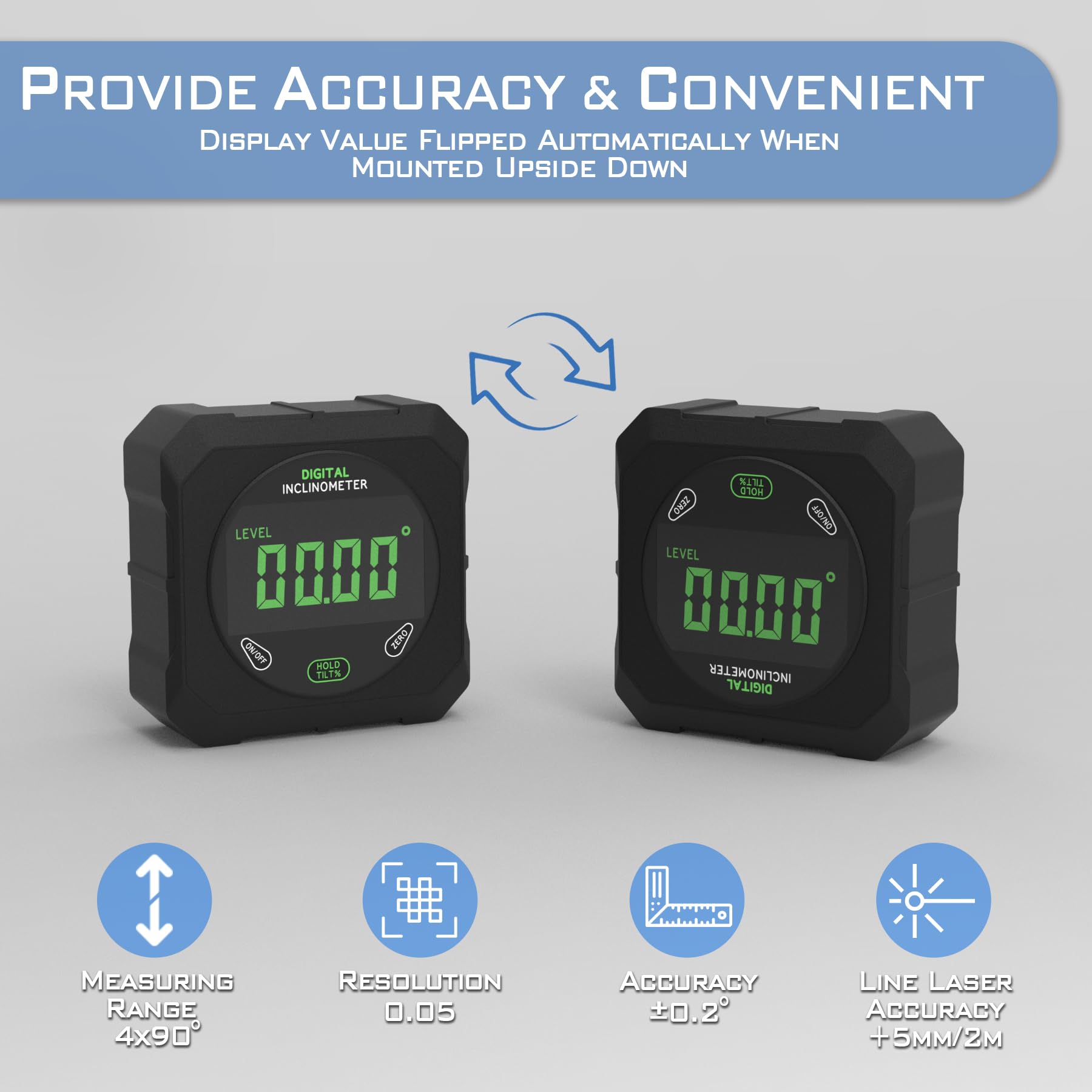 KNINE OUTDOORS Digital Angle Finder Strong Magnetic Angle Gauge, Cube Inclinometer with Backlight, Table Saw Miter Protractor, Woodworking Measuring Tool