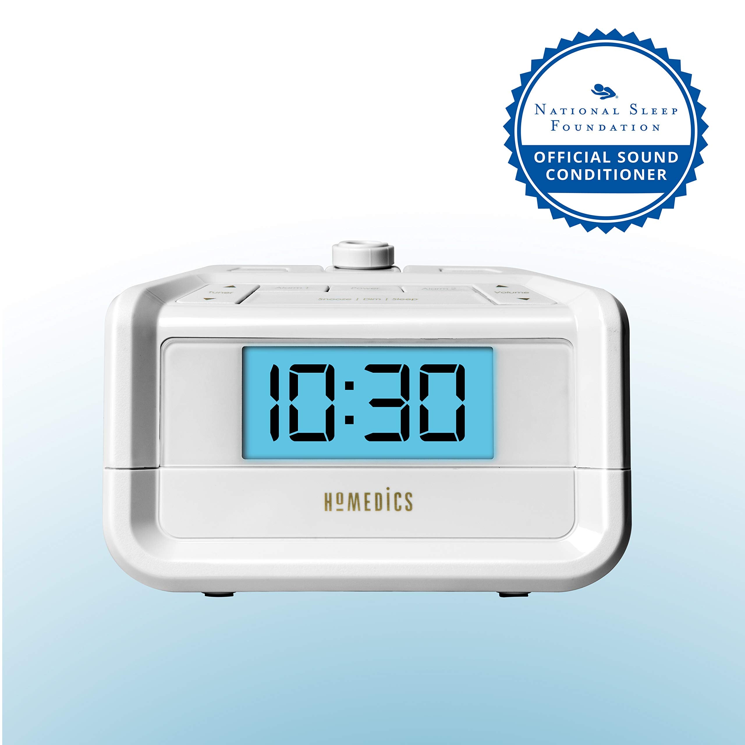 Homedics Dual Alarm Digital FM Clock Radio Time Projection, 8 Relaxing Nature Sounds, LED Display, Multi-Alarm Snooze, Sleep Timer, Nightlight, Ceiling Clock SoundSpa, White