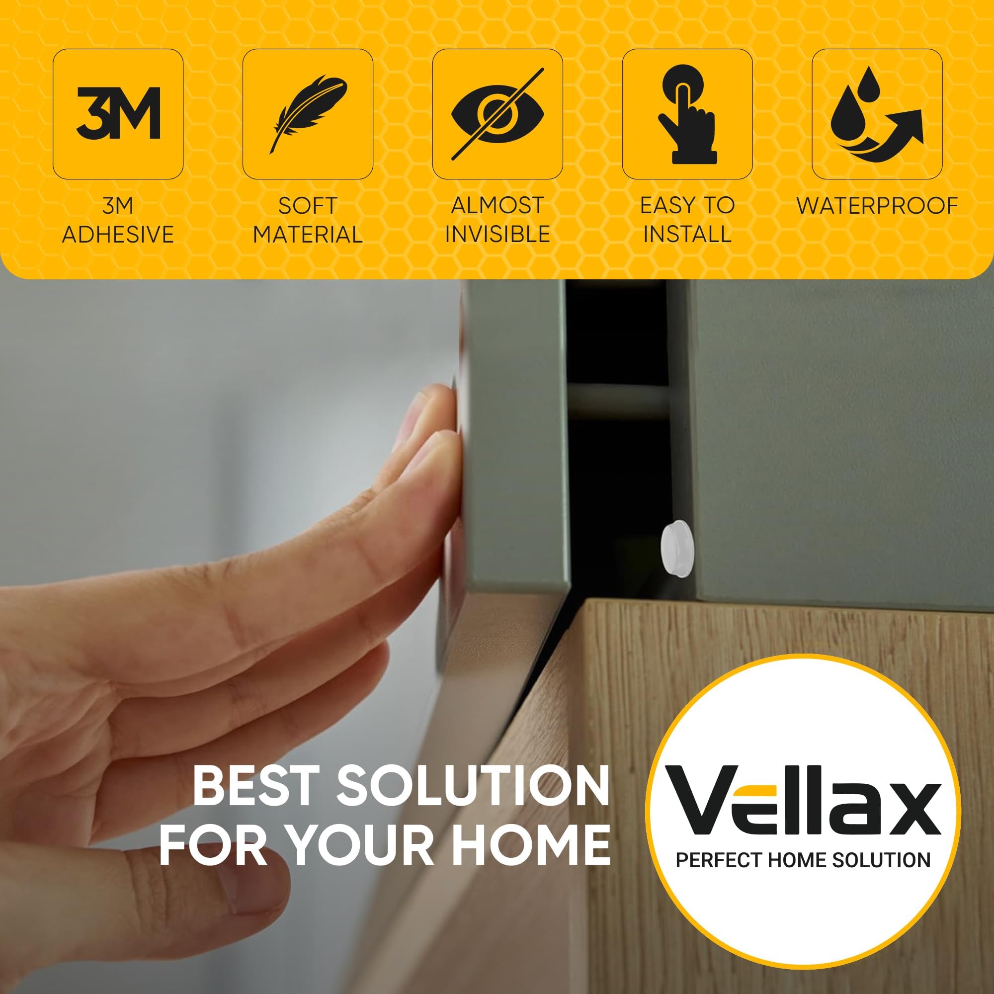 Vellax 128 & 64 Clear Cabinet Door Bumpers - 1/2 Inch Self Adhesive Rubber Stoppers for Drawers, Damp Pads Cupboards, Cutting Boards, Glass Tops, Picture Frames